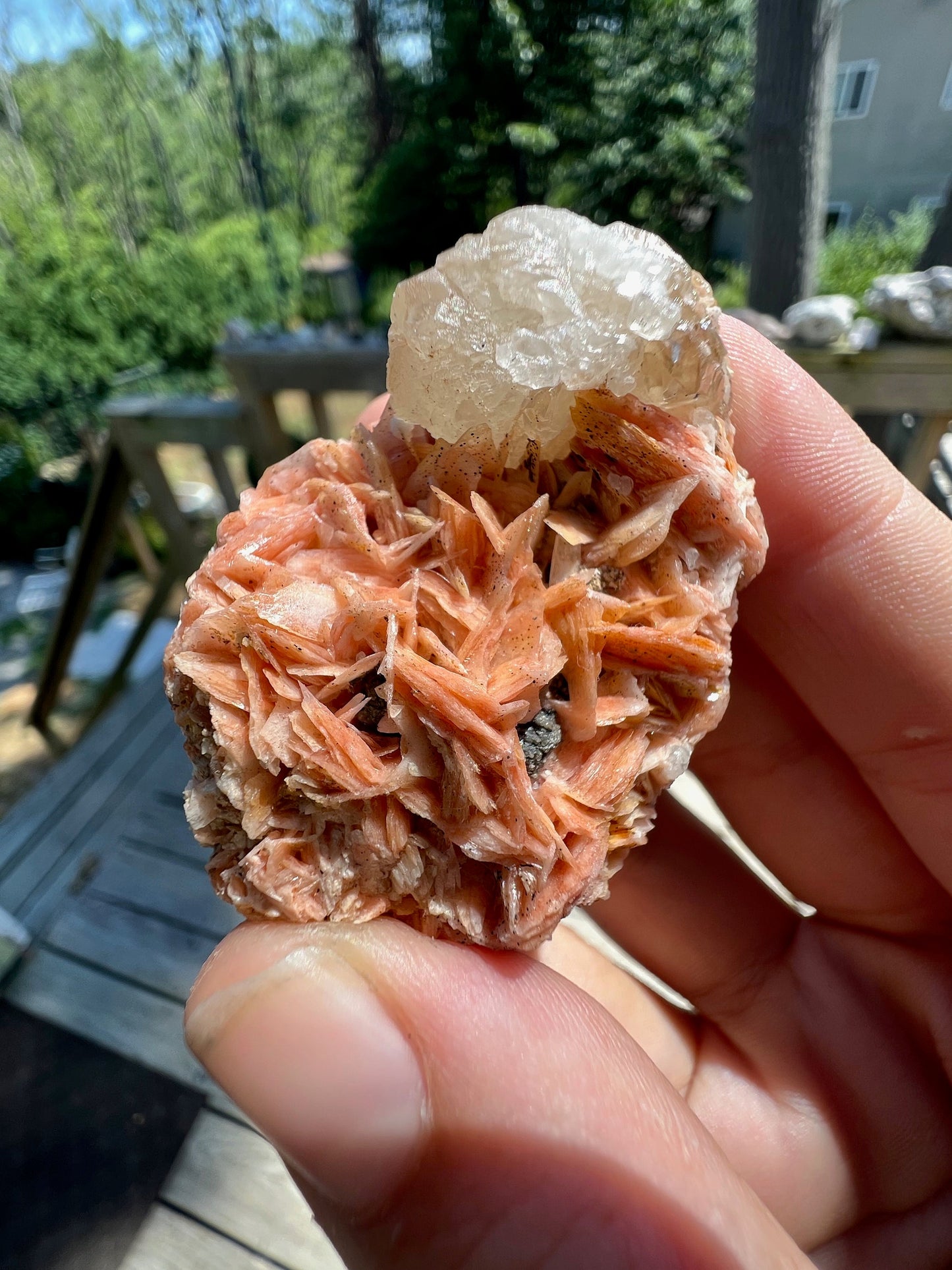 Cerussite on Barite from Morocco