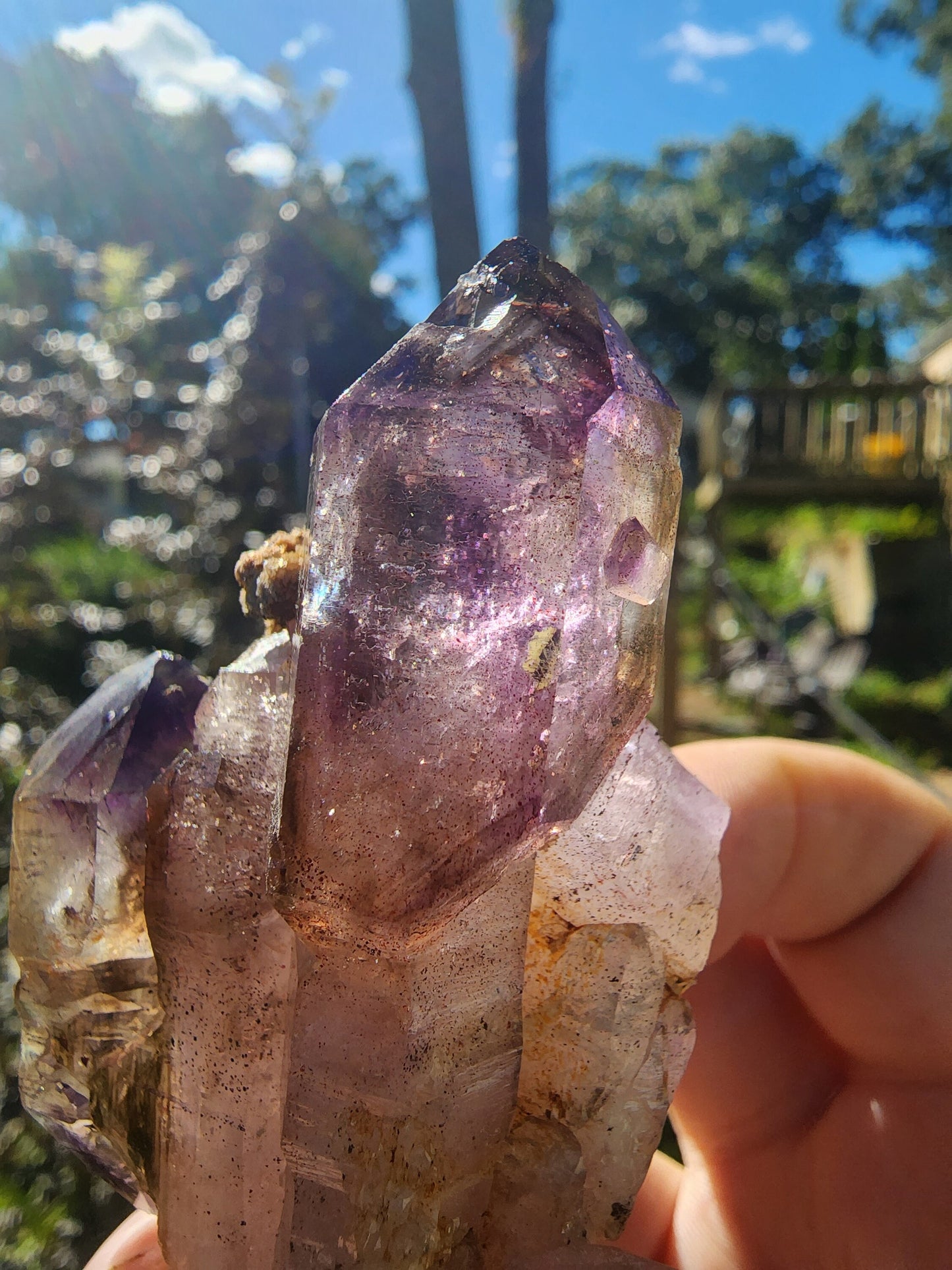 Amethyst Smoky Quartz Scepter with Hematite from Chibuku Mine, Zimbabwe