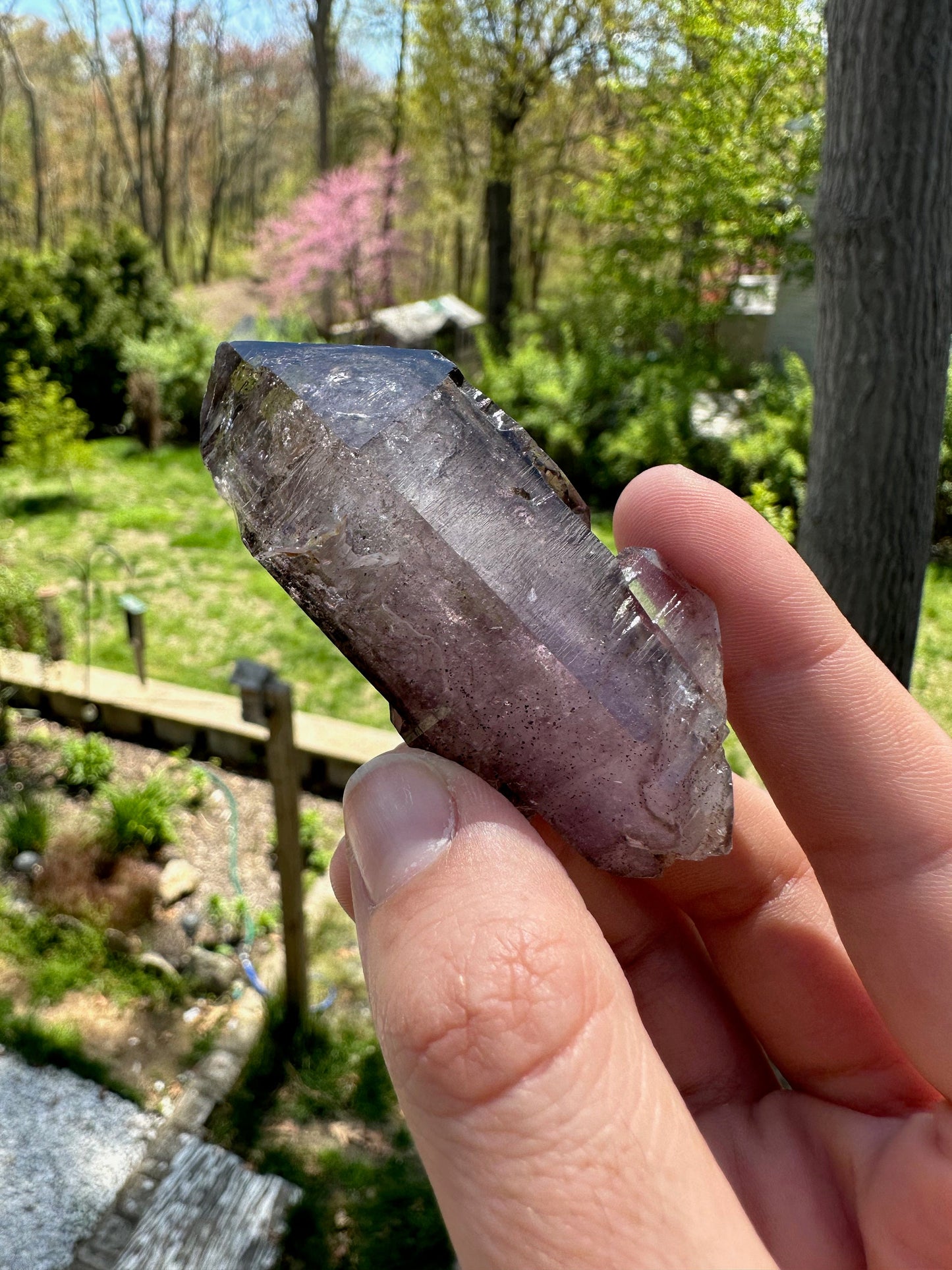 Enhydro Phantom Smoky Amethyst Double Terminated Crystal from Zambia Africa