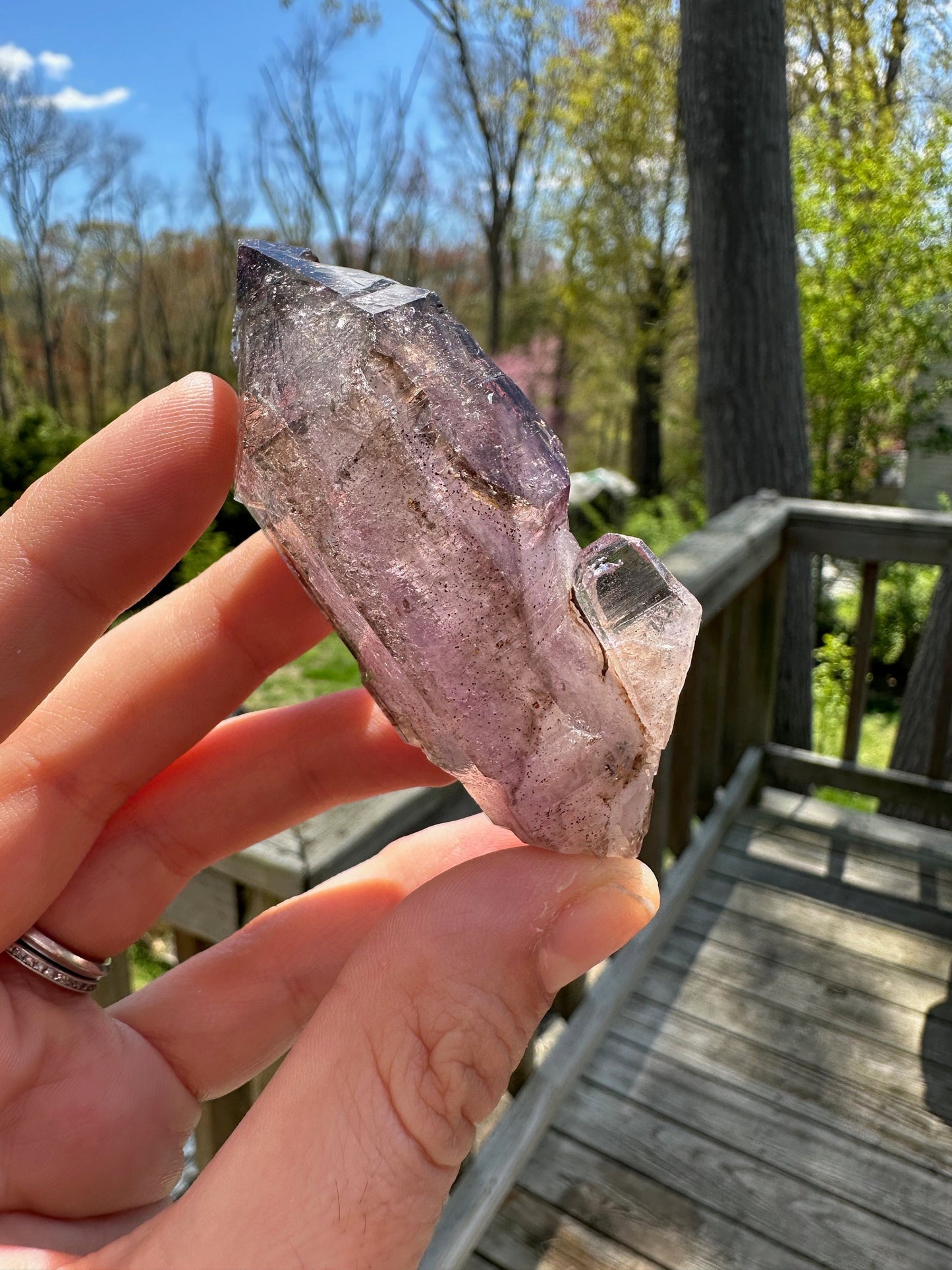Enhydro Phantom Smoky Amethyst Double Terminated Crystal from Zambia Africa