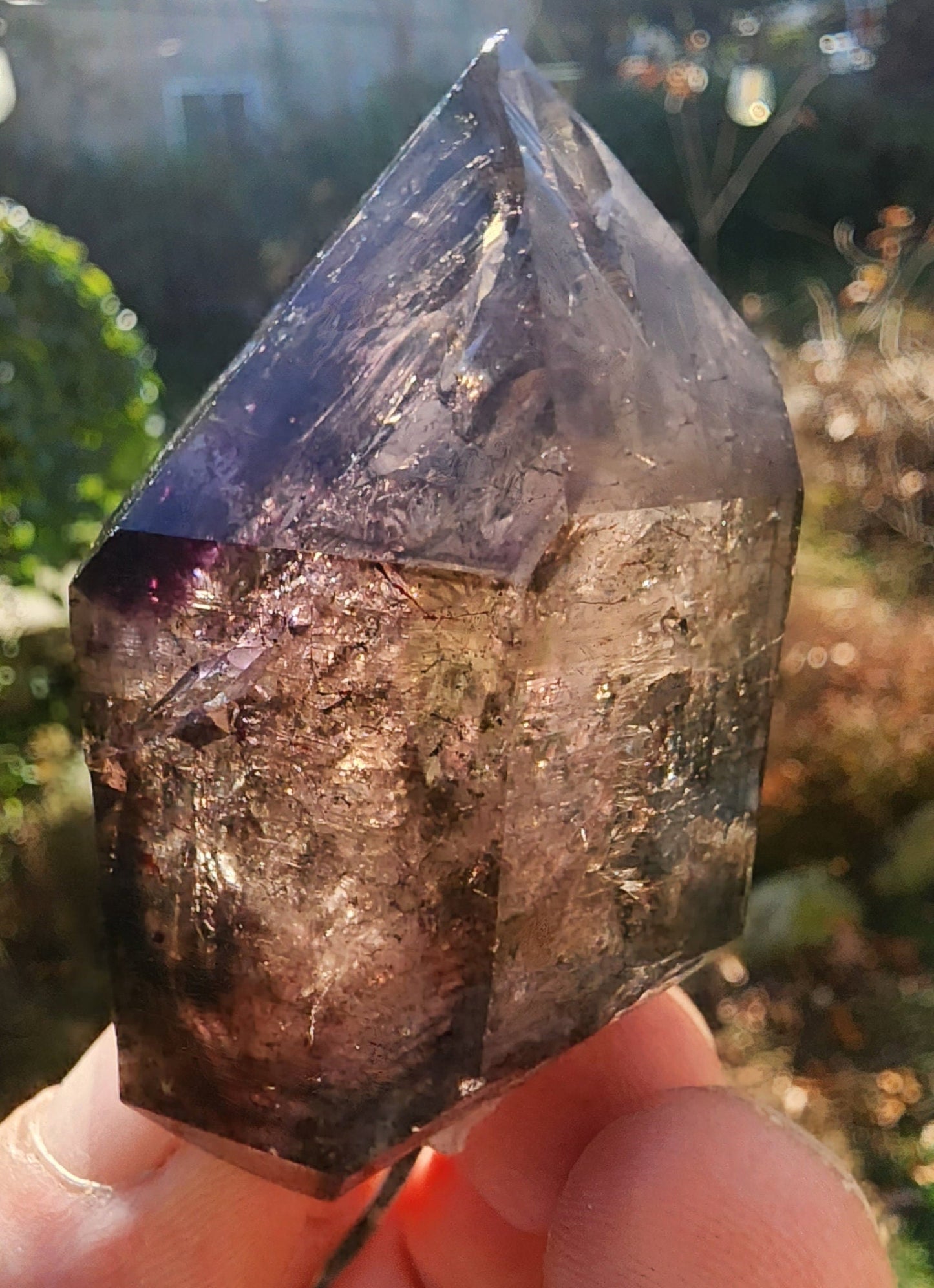 Enhydro Amethyst Smoky Quartz Scepter with Hematite from Zambia Africa