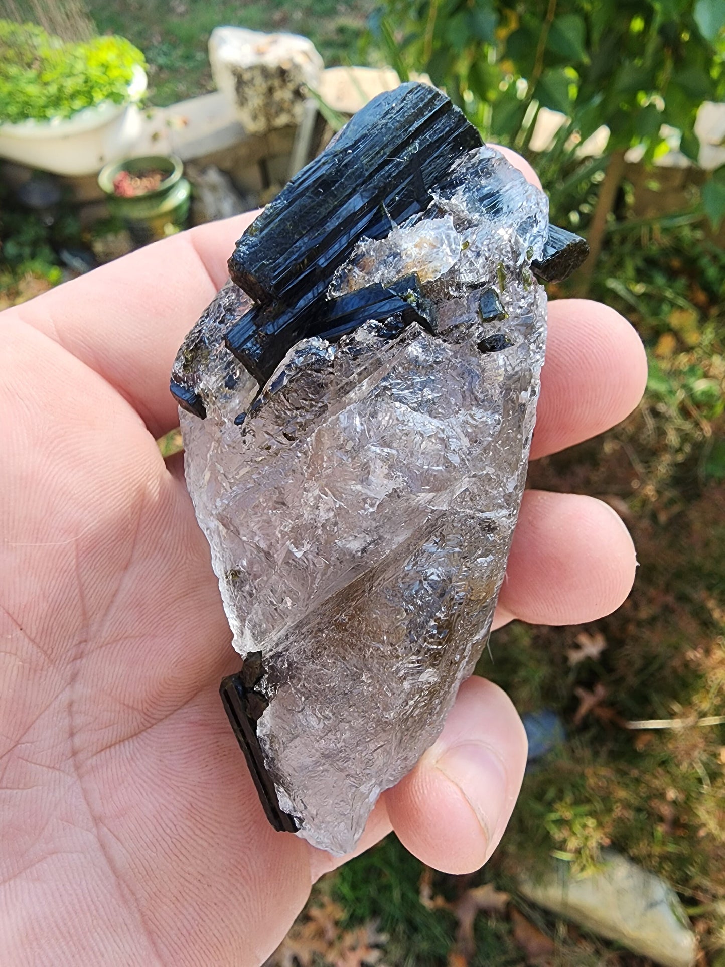 Green Tourmaline in Terminated Crystal Quartz from Minas Gerais, Brazil