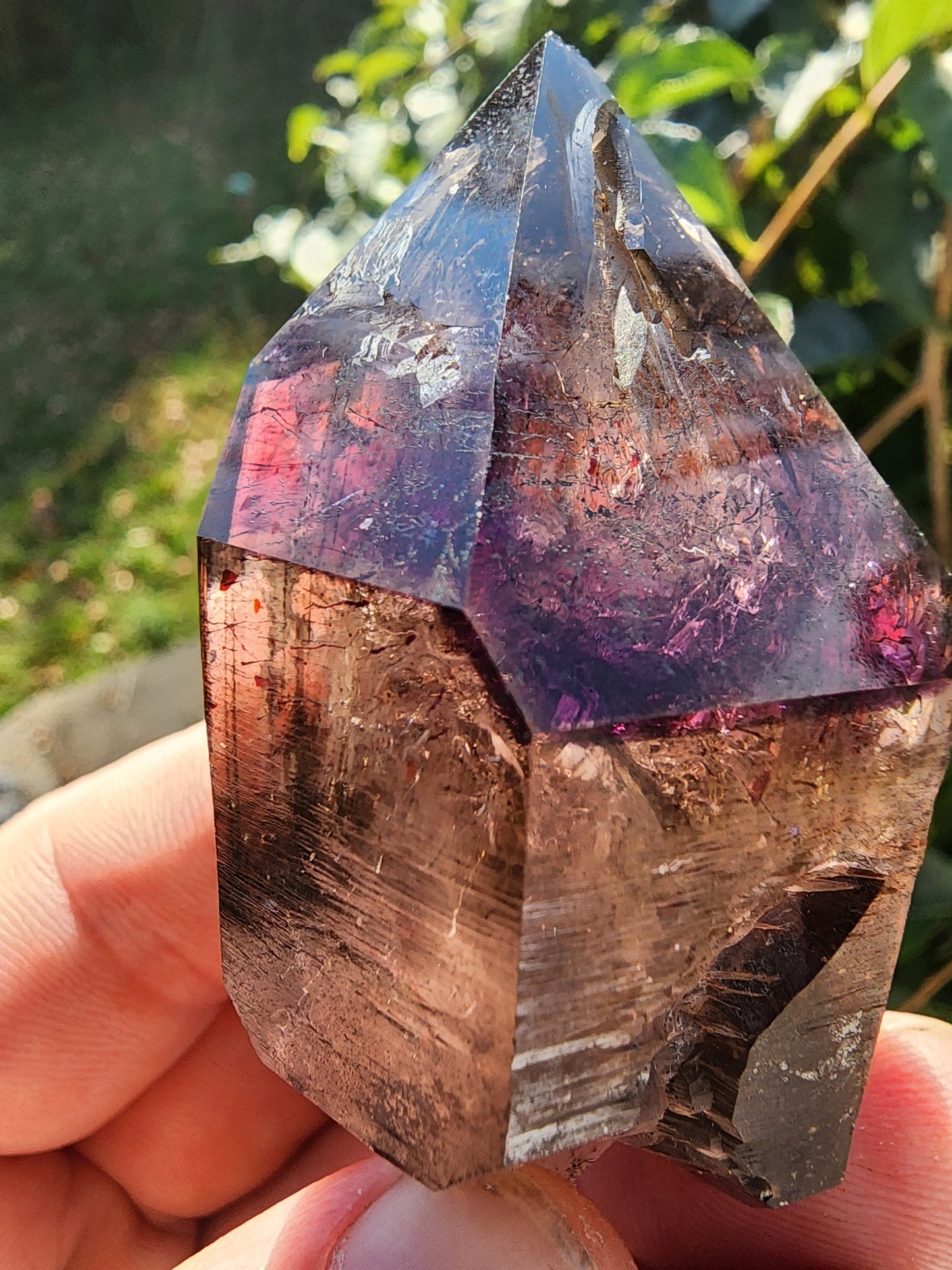 Enhydro Amethyst Smoky Quartz Scepter with Hematite from Zambia Africa