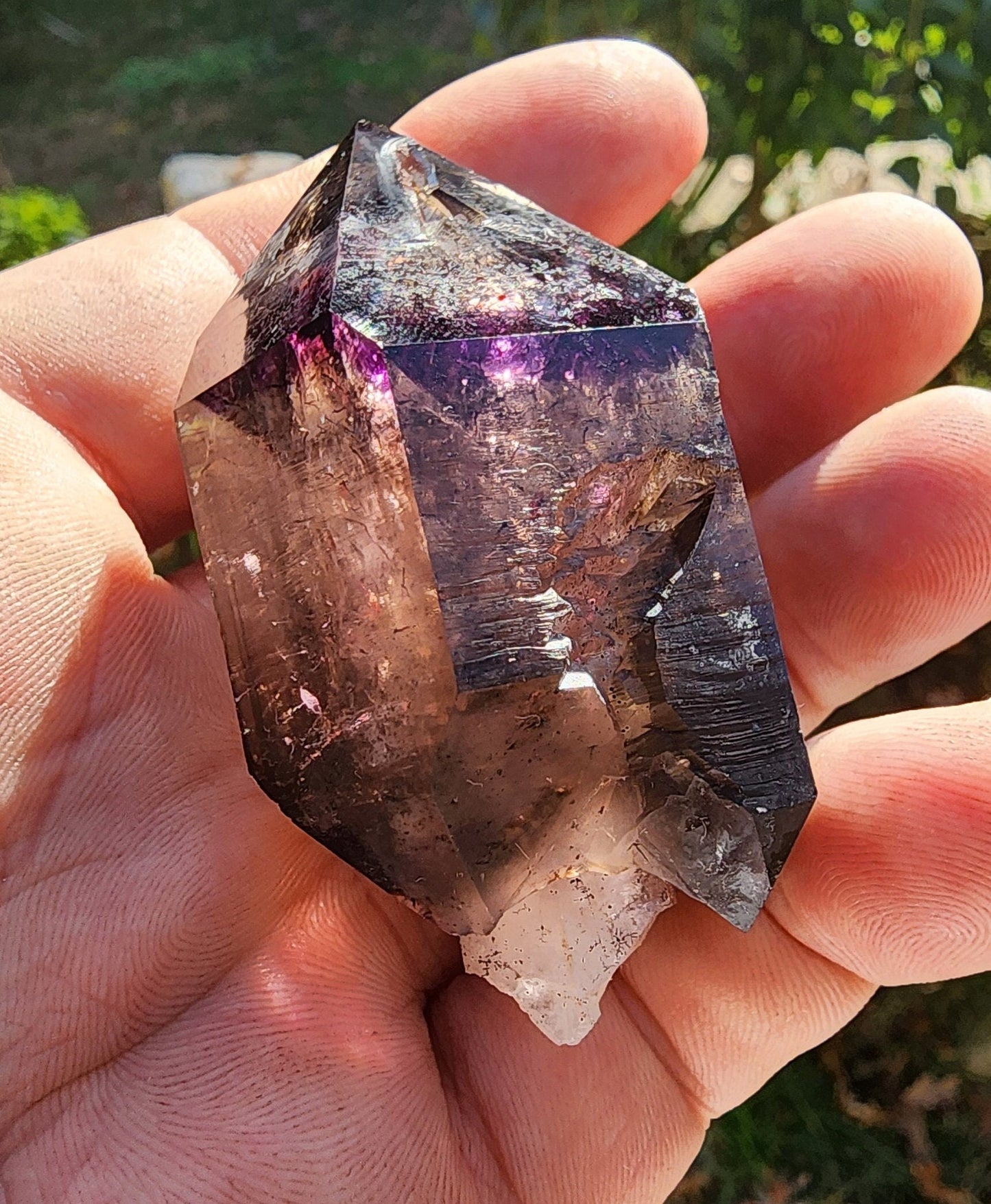 Enhydro Amethyst Smoky Quartz Scepter with Hematite from Zambia Africa