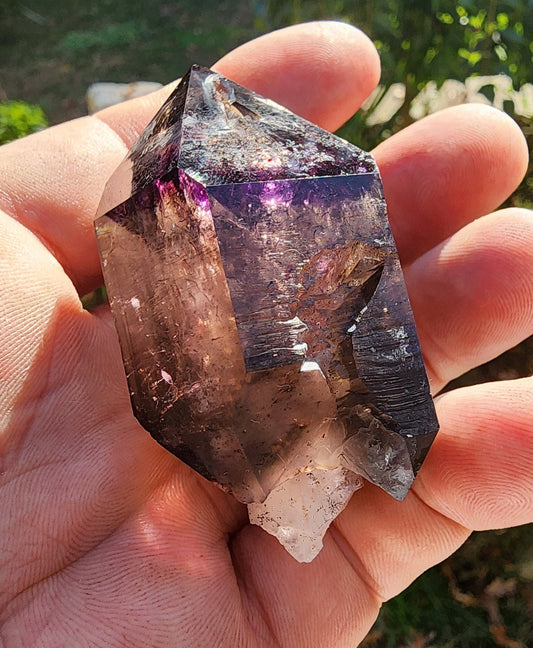 Enhydro Amethyst Smoky Quartz Scepter with Hematite from Zambia Africa