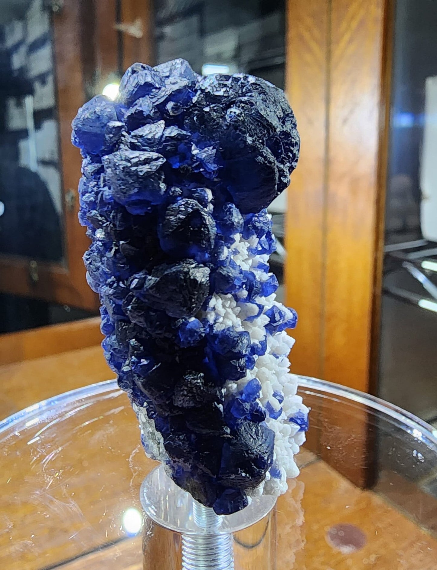 Blueberry Fluorite on Cactus Quartz Point from Huanggangliang, Inner Mongolia, China