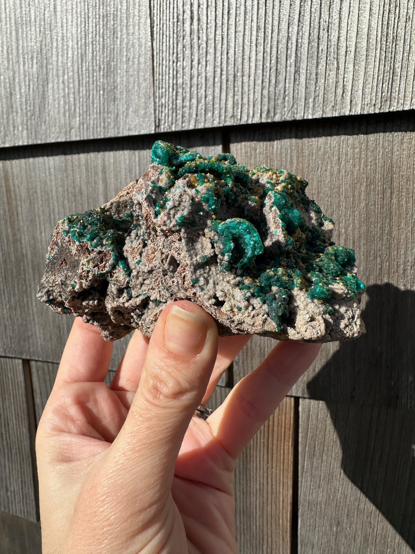 Cabinet Dioptase with Mimetite from Congo
