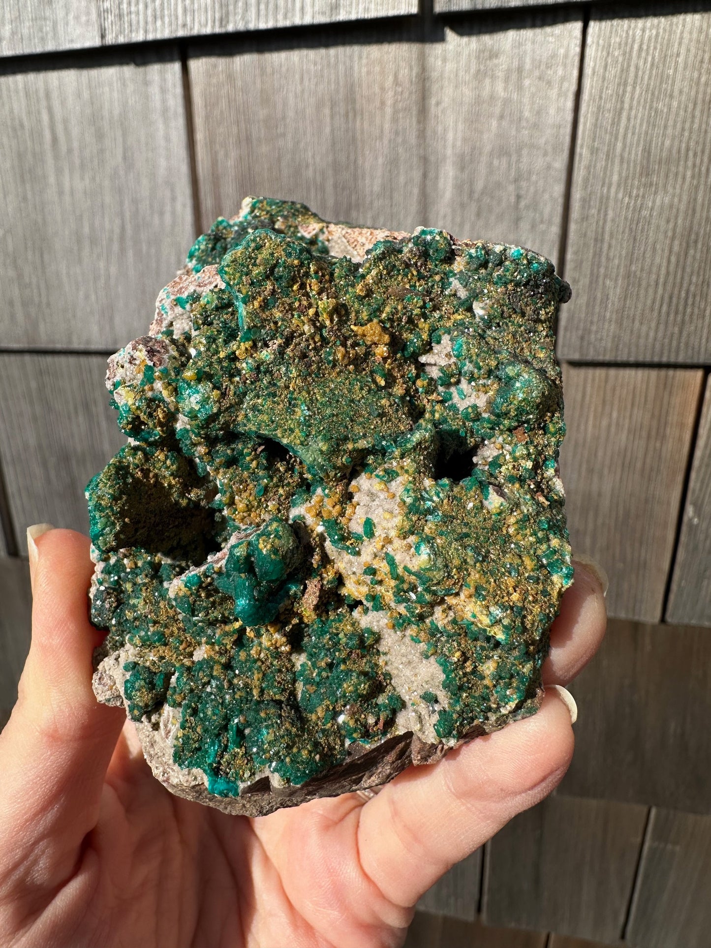 Cabinet Dioptase with Mimetite from Congo