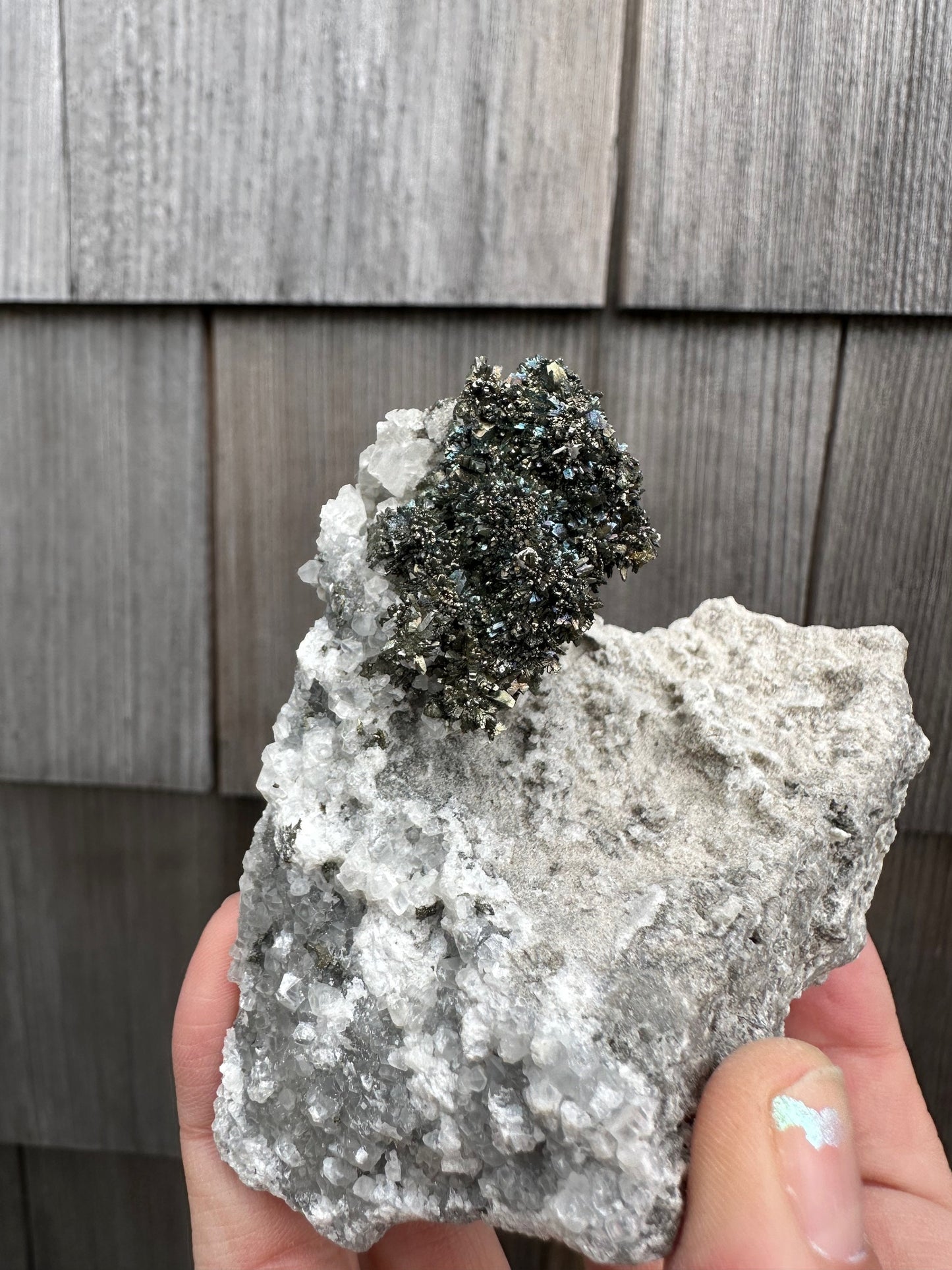 Iridescent Marcasite Crystals with Calcite from Linwood Mine Iowa USA