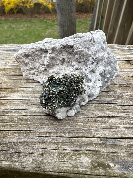 Iridescent Marcasite Crystals with Calcite from Linwood Mine Iowa USA