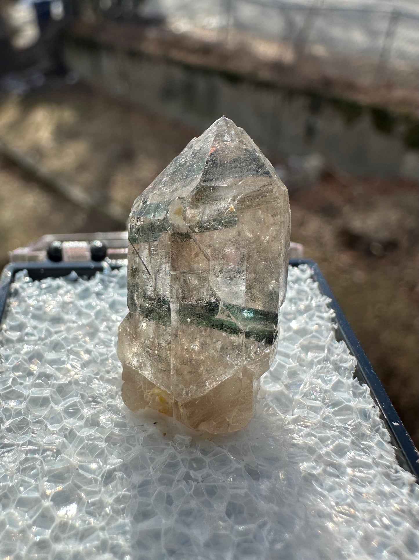 Blue to Green Tourmaline in Quartz Point from Brazil