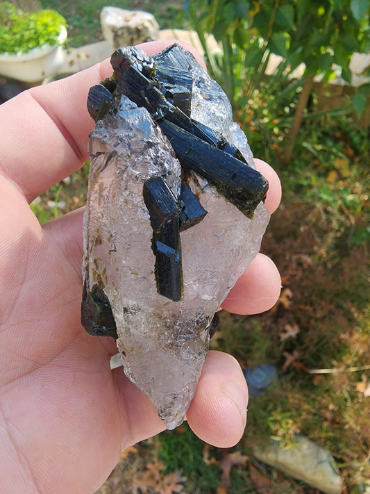 Green Tourmaline in Terminated Crystal Quartz from Minas Gerais, Brazil