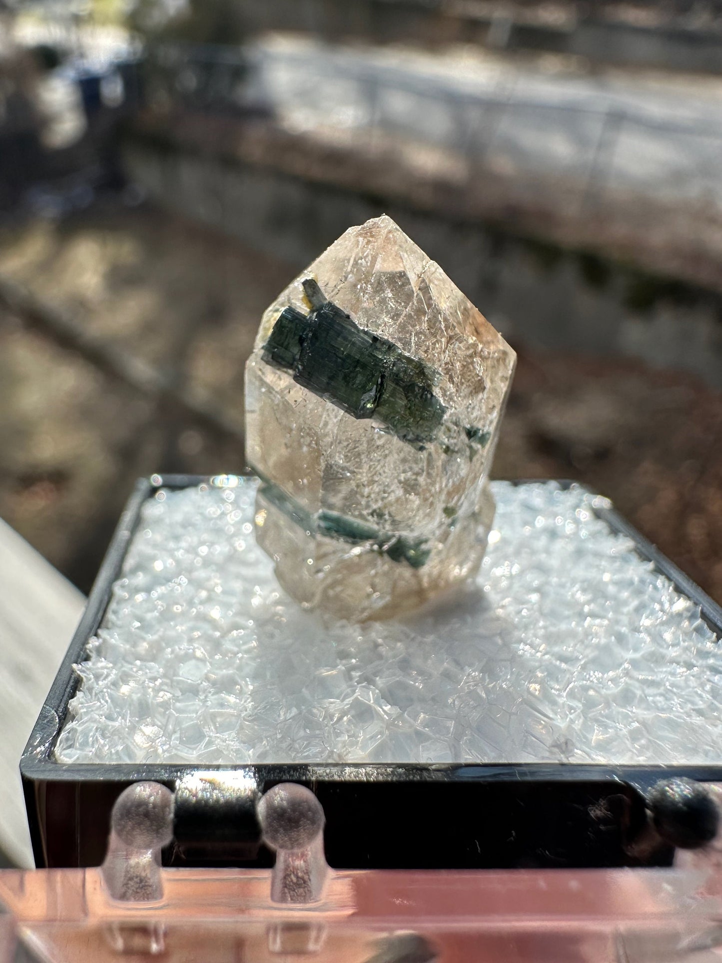 Blue to Green Tourmaline in Quartz Point from Brazil
