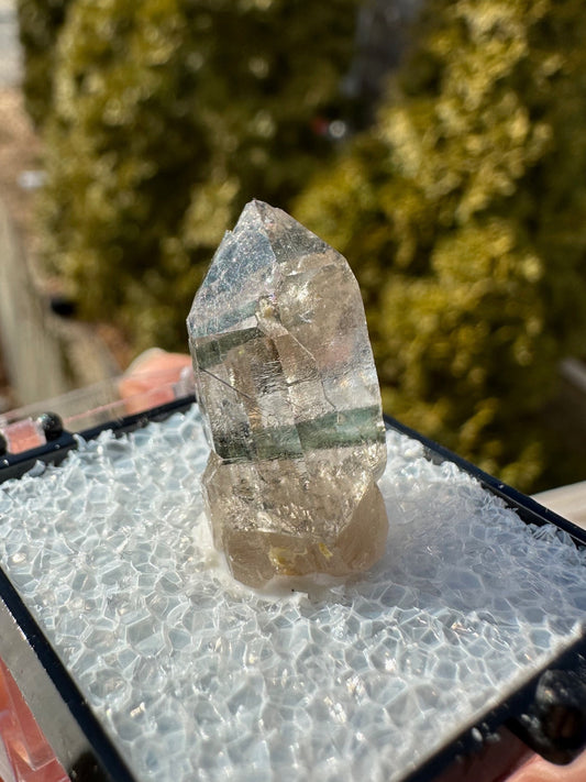 Blue to Green Tourmaline in Quartz Point from Brazil