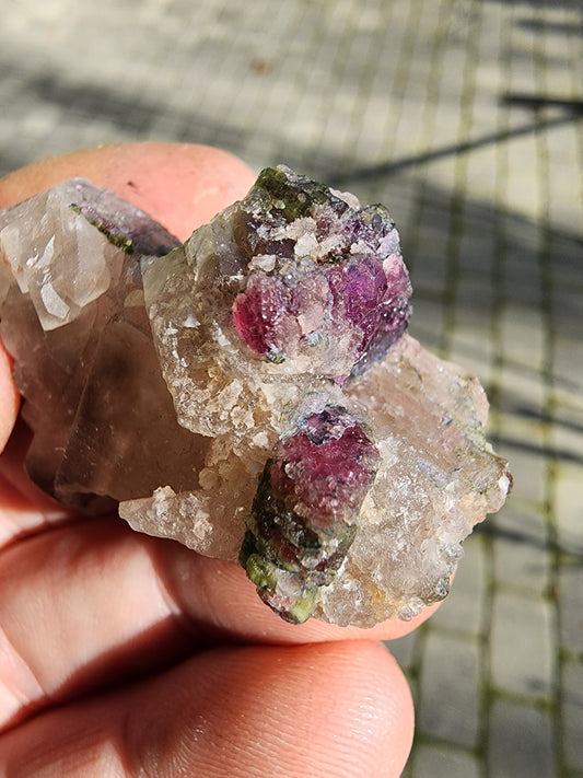 Watermelon Tourmaline in a Quartz Cluster from Minas Gerais, Brazil