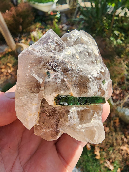 Gemmy Tourmaline in Terminated Smoky Quartz from Minas Gerais, Brazil