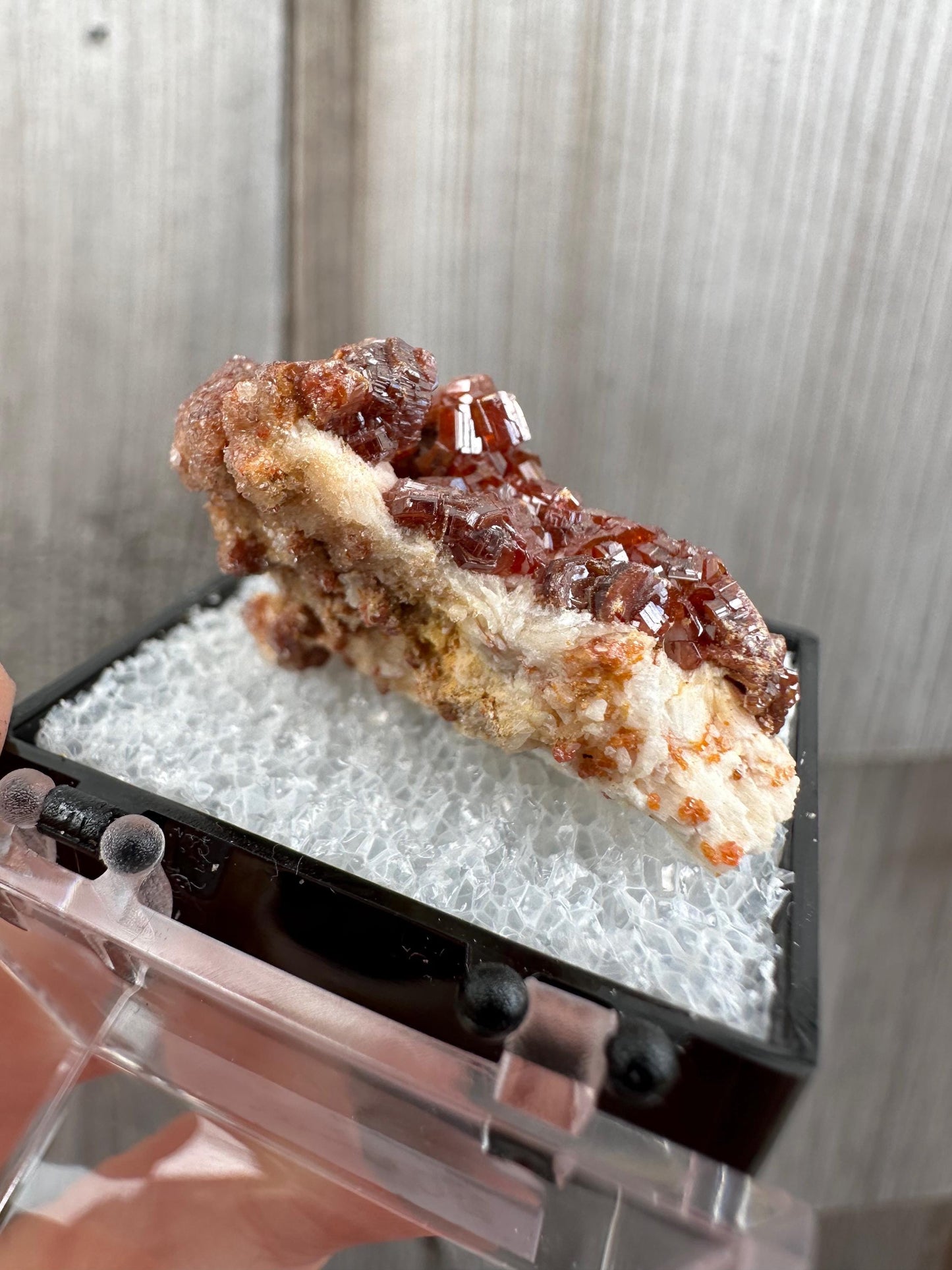 Bright Red Vanadinite Crystals on Matrix from Morocco