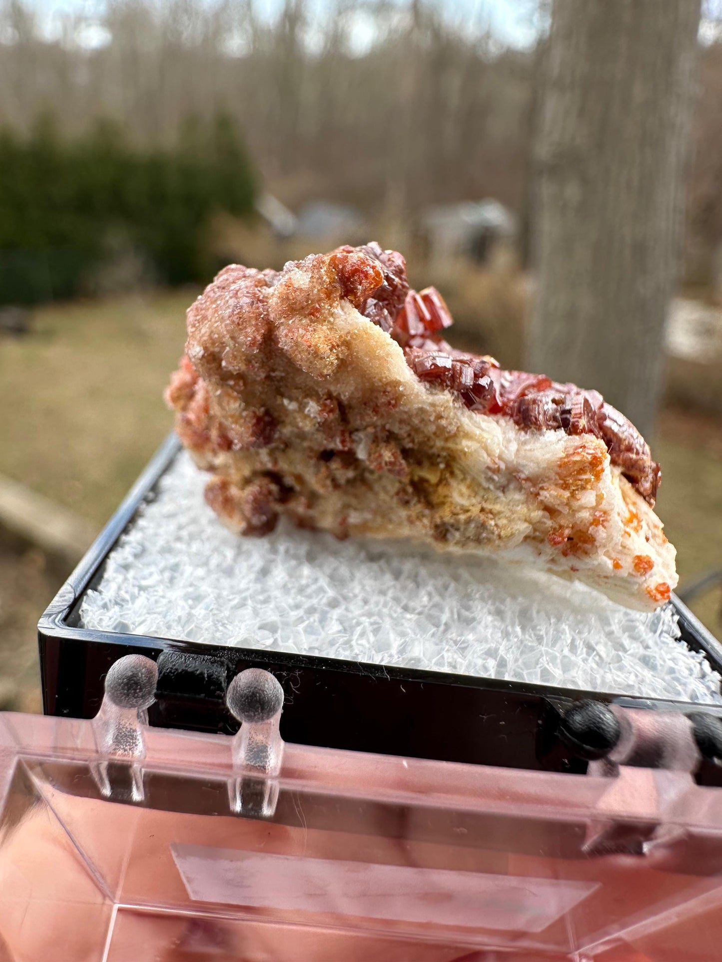Bright Red Vanadinite Crystals on Matrix from Morocco