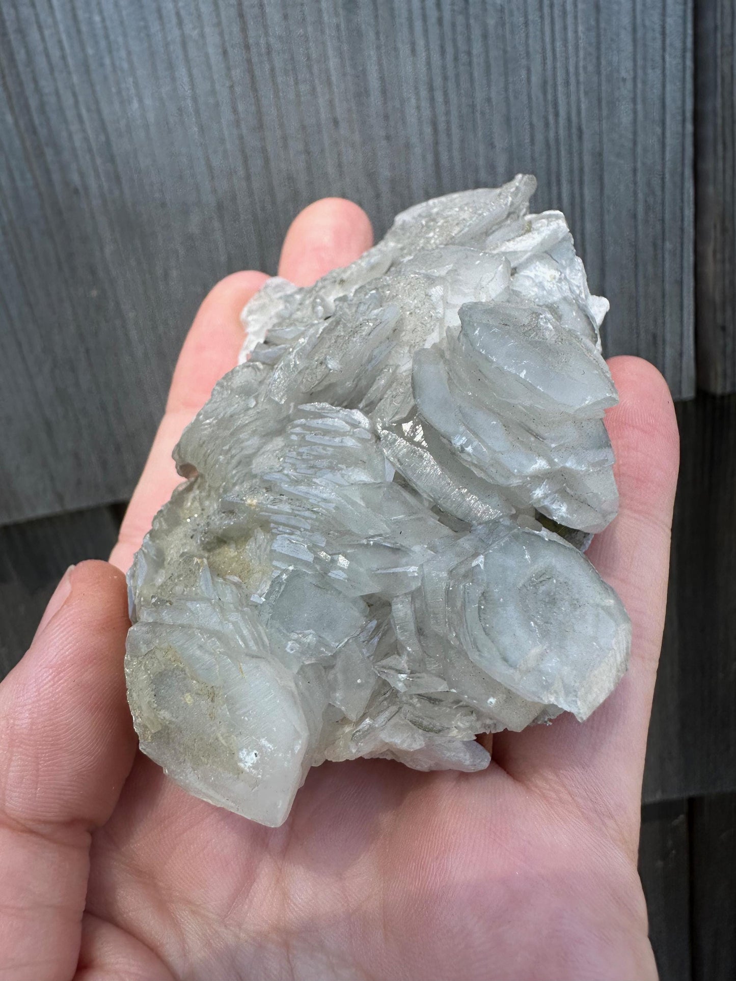 Fluorescent Poker Chip Calcite With Pyrite on Fluorite from Morocco