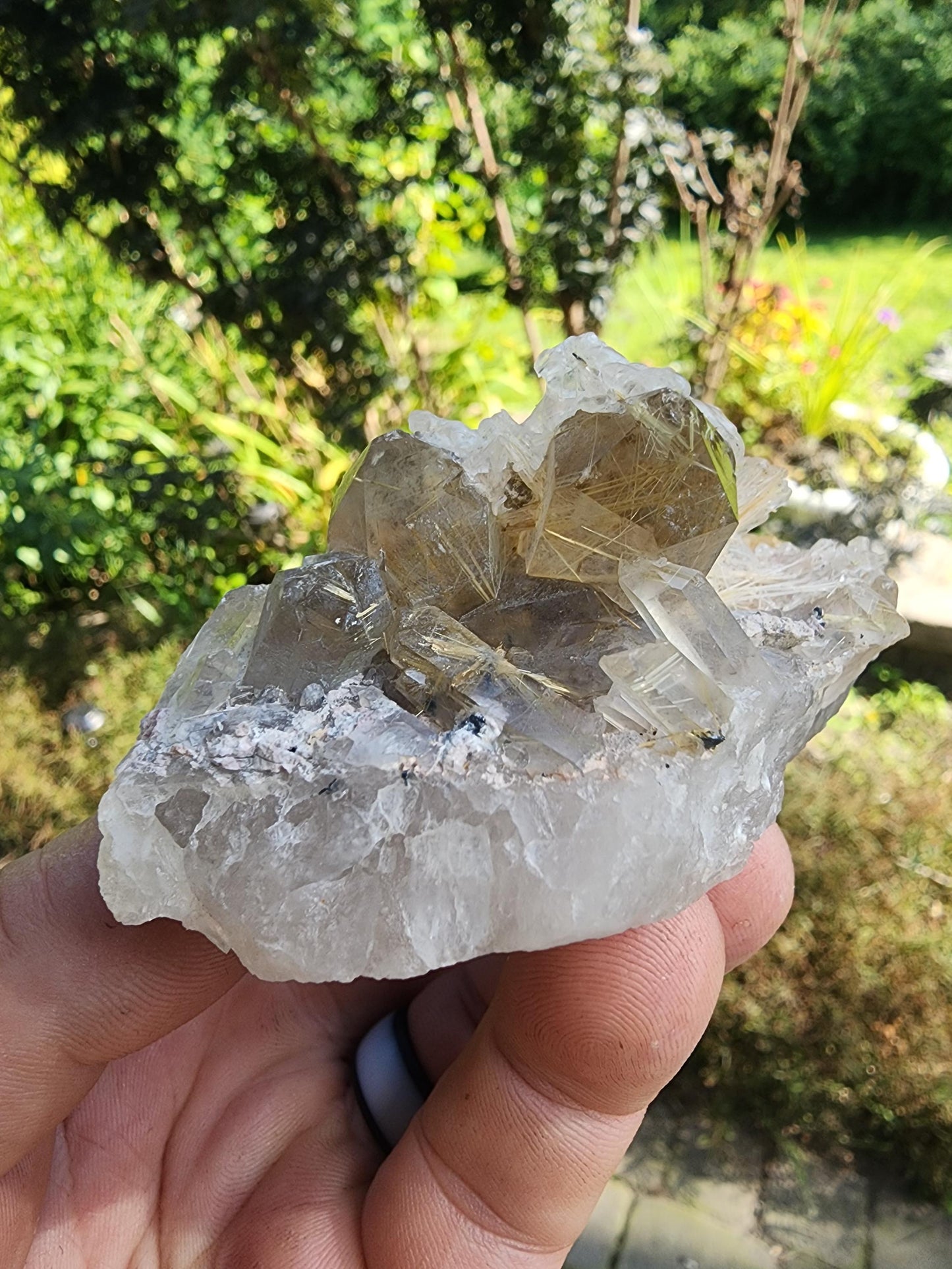 Golden Rutile Star in Quartz with Opal from Bahia, Brazil