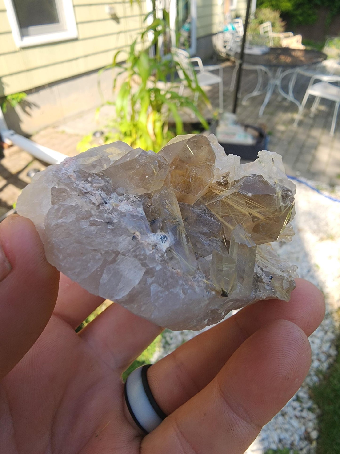 Golden Rutile Star in Quartz with Opal from Bahia, Brazil