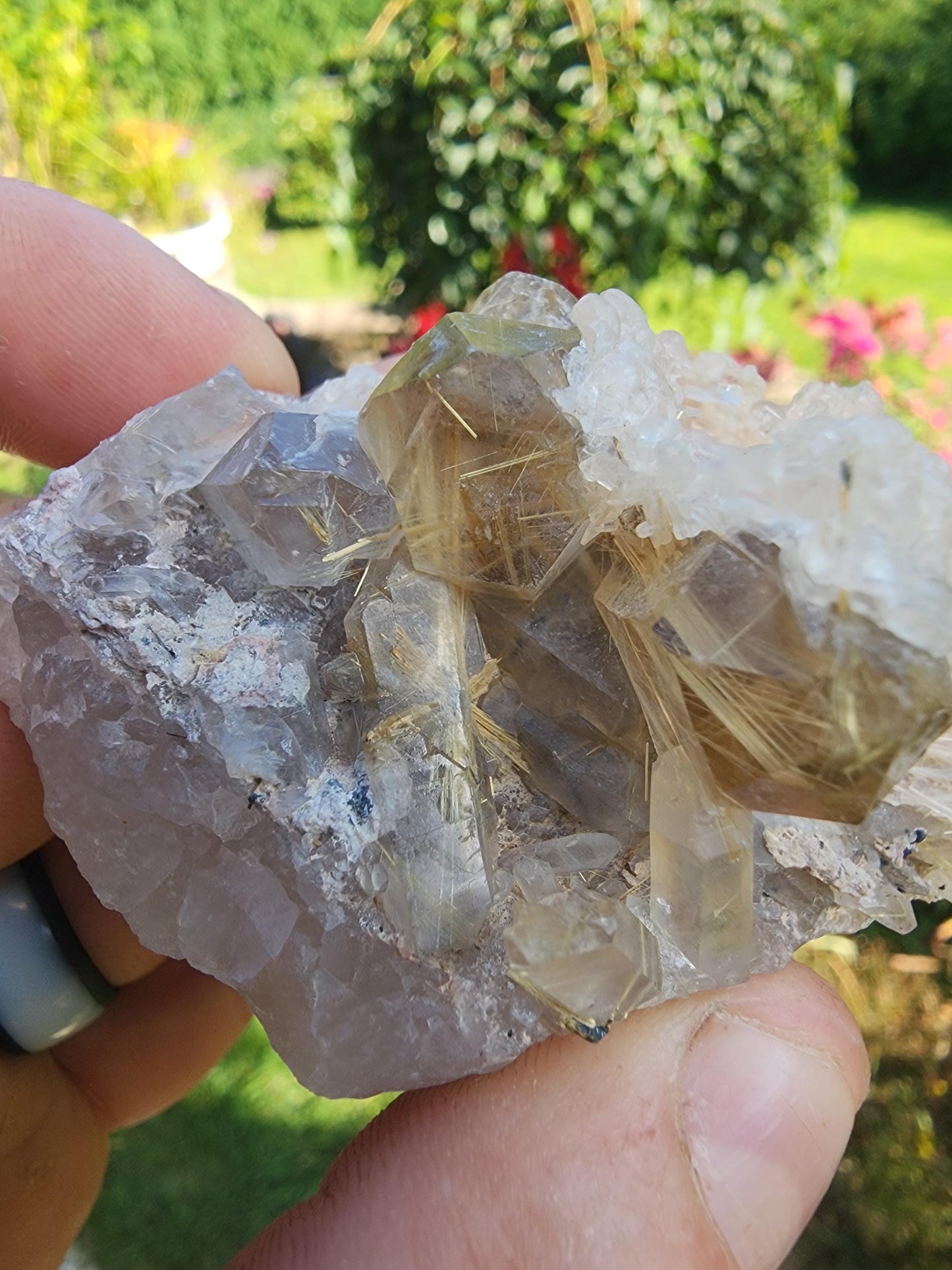 Golden Rutile Star in Quartz with Opal from Bahia, Brazil