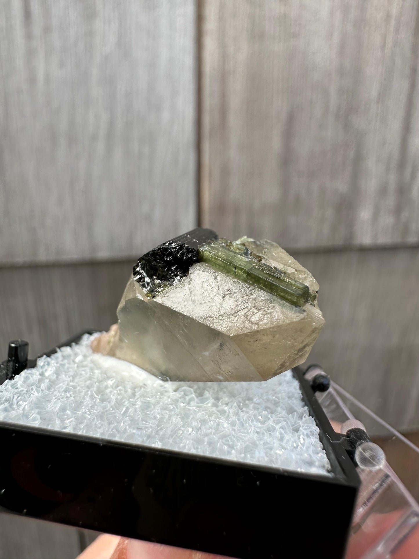 Tourmaline on and in Quartz Point from Sao Jose Da Safira Brazil