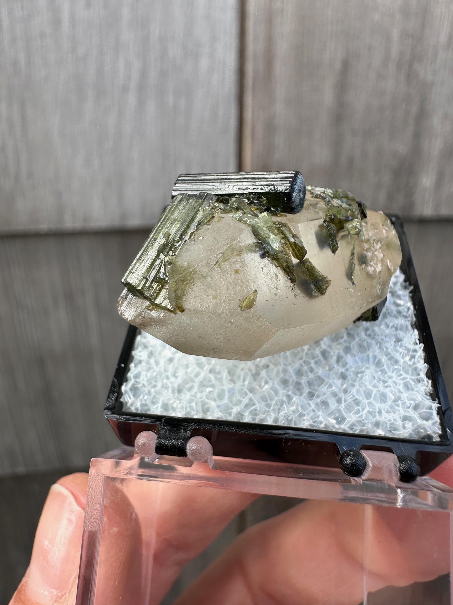 Tourmaline on and in Quartz Point from Sao Jose Da Safira Brazil