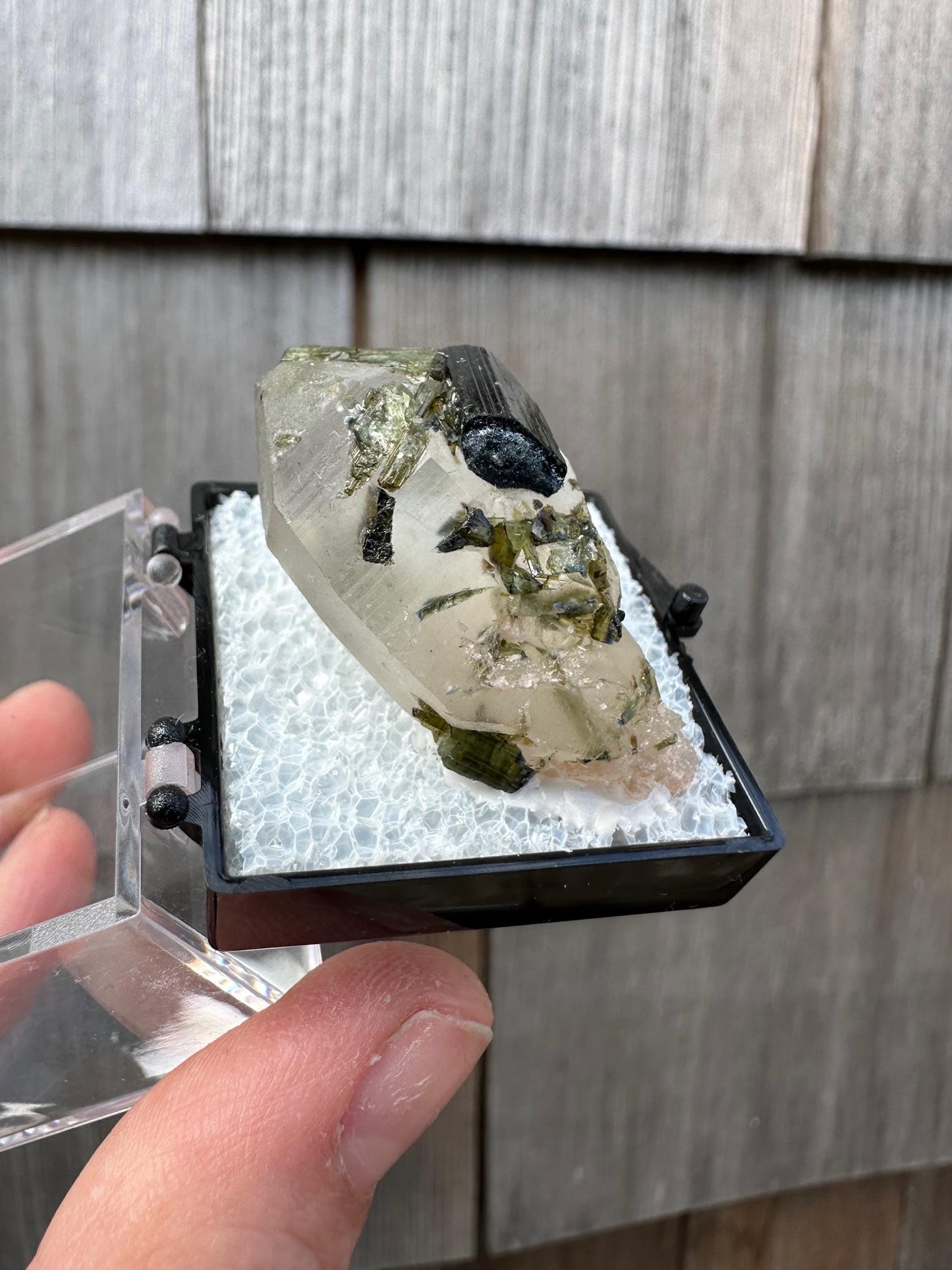 Tourmaline on and in Quartz Point from Sao Jose Da Safira Brazil