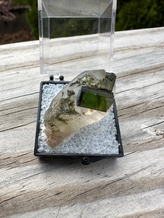Tourmaline on and in Quartz Point from Sao Jose Da Safira Brazil