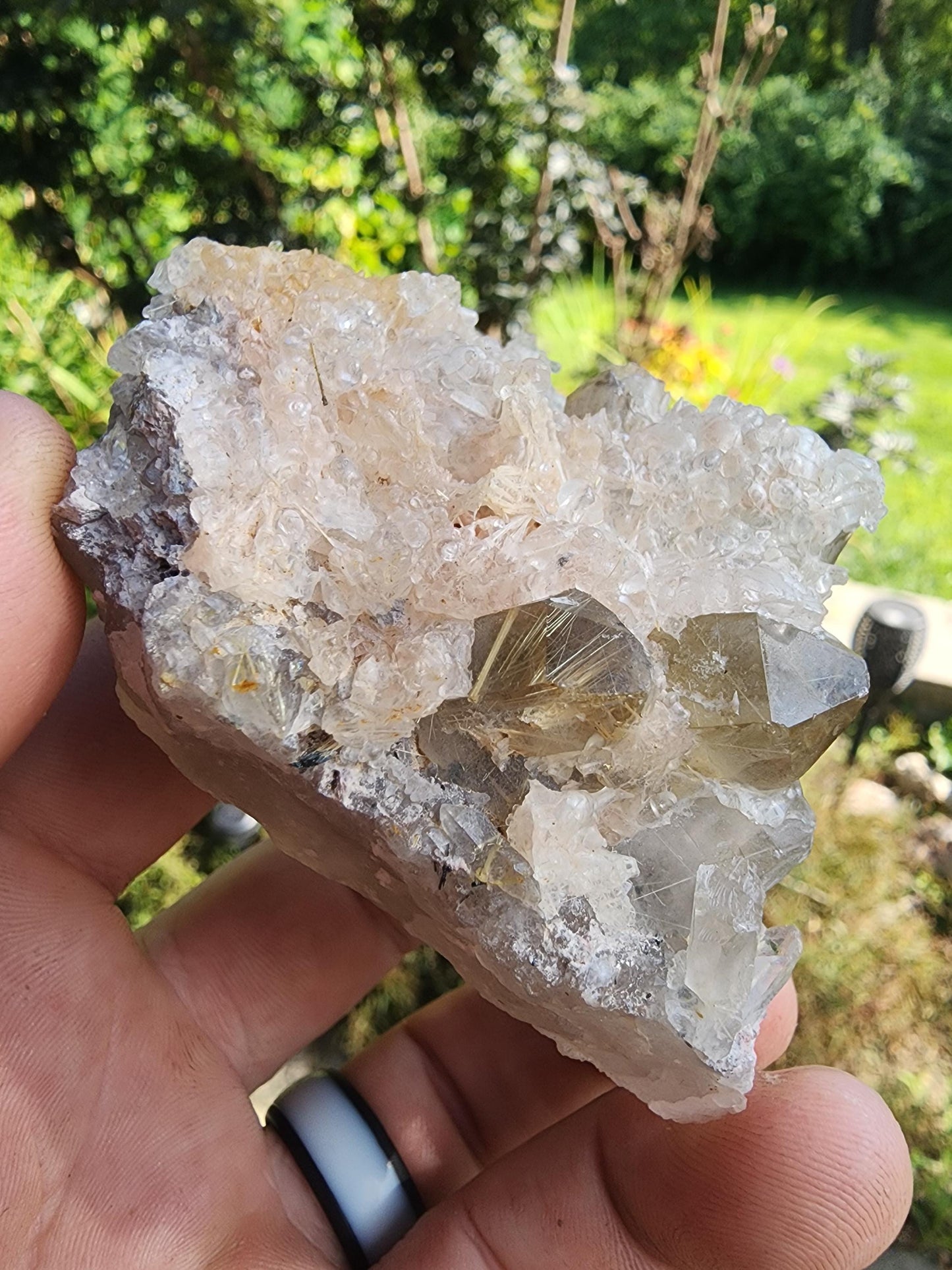 Golden Rutile Star in Quartz with Opal from Bahia, Brazil