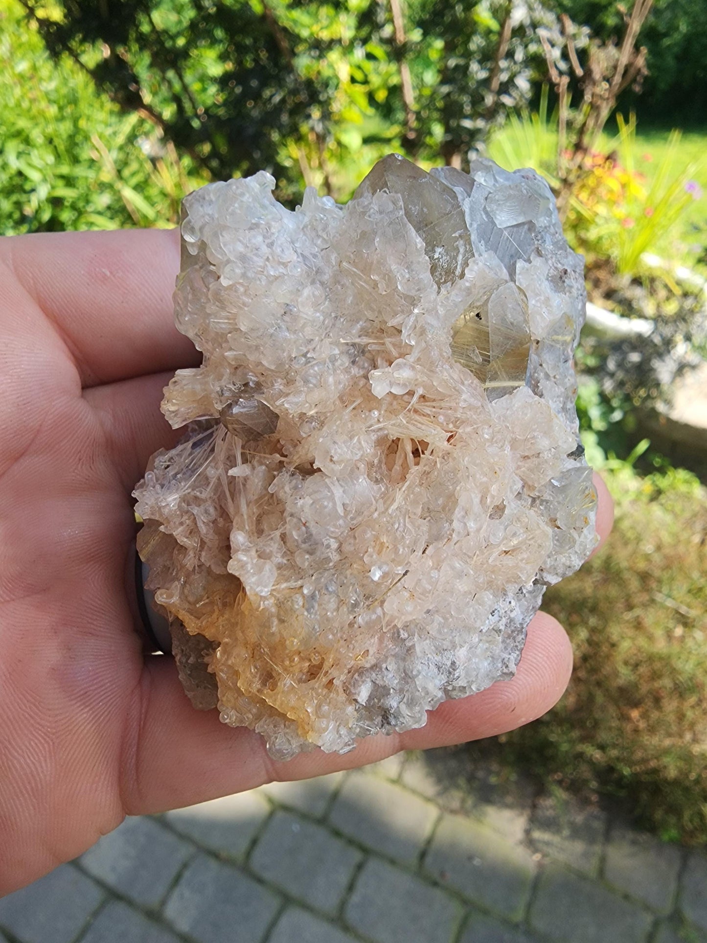 Golden Rutile Star in Quartz with Opal from Bahia, Brazil