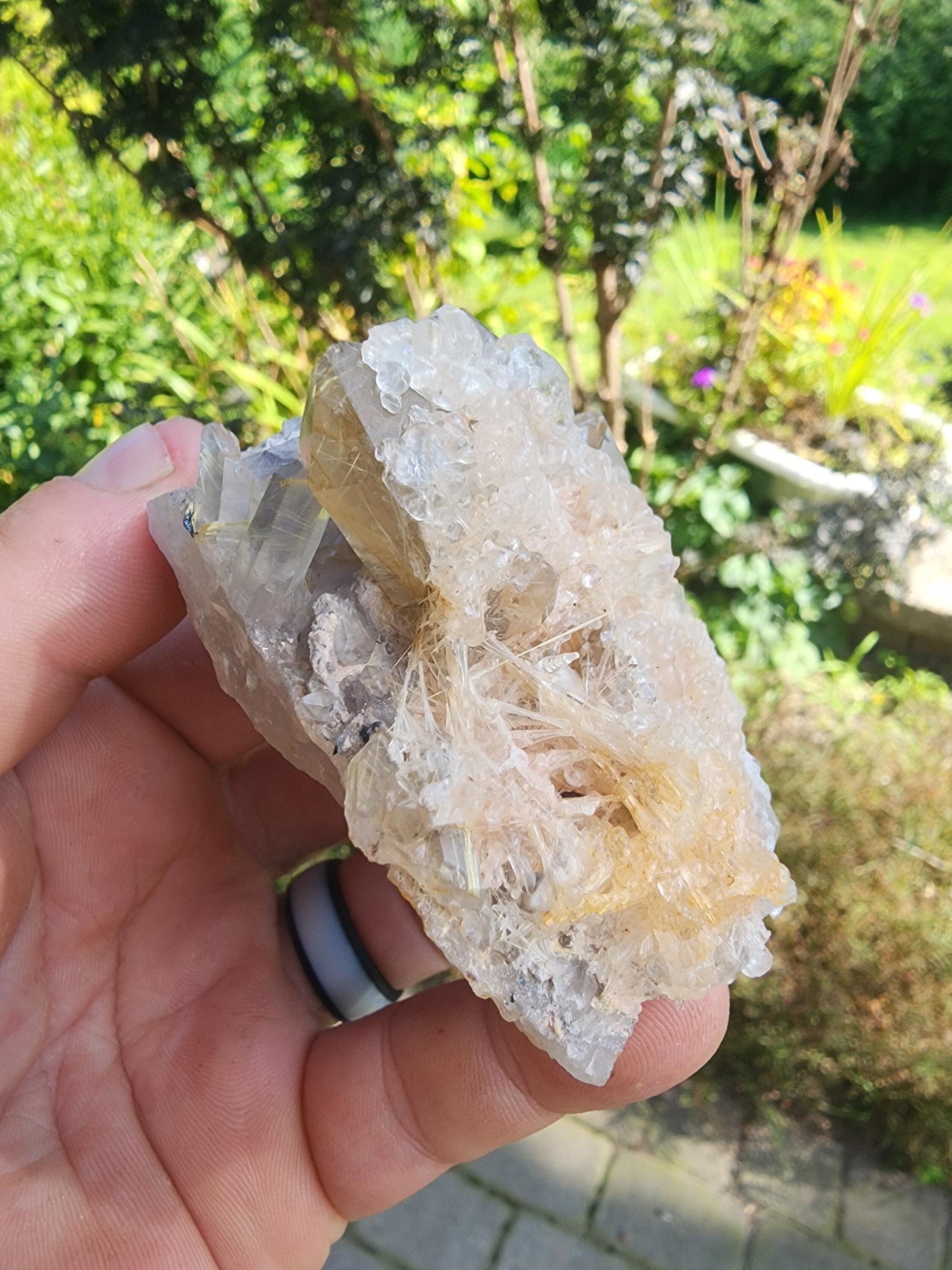 Golden Rutile Star in Quartz with Opal from Bahia, Brazil