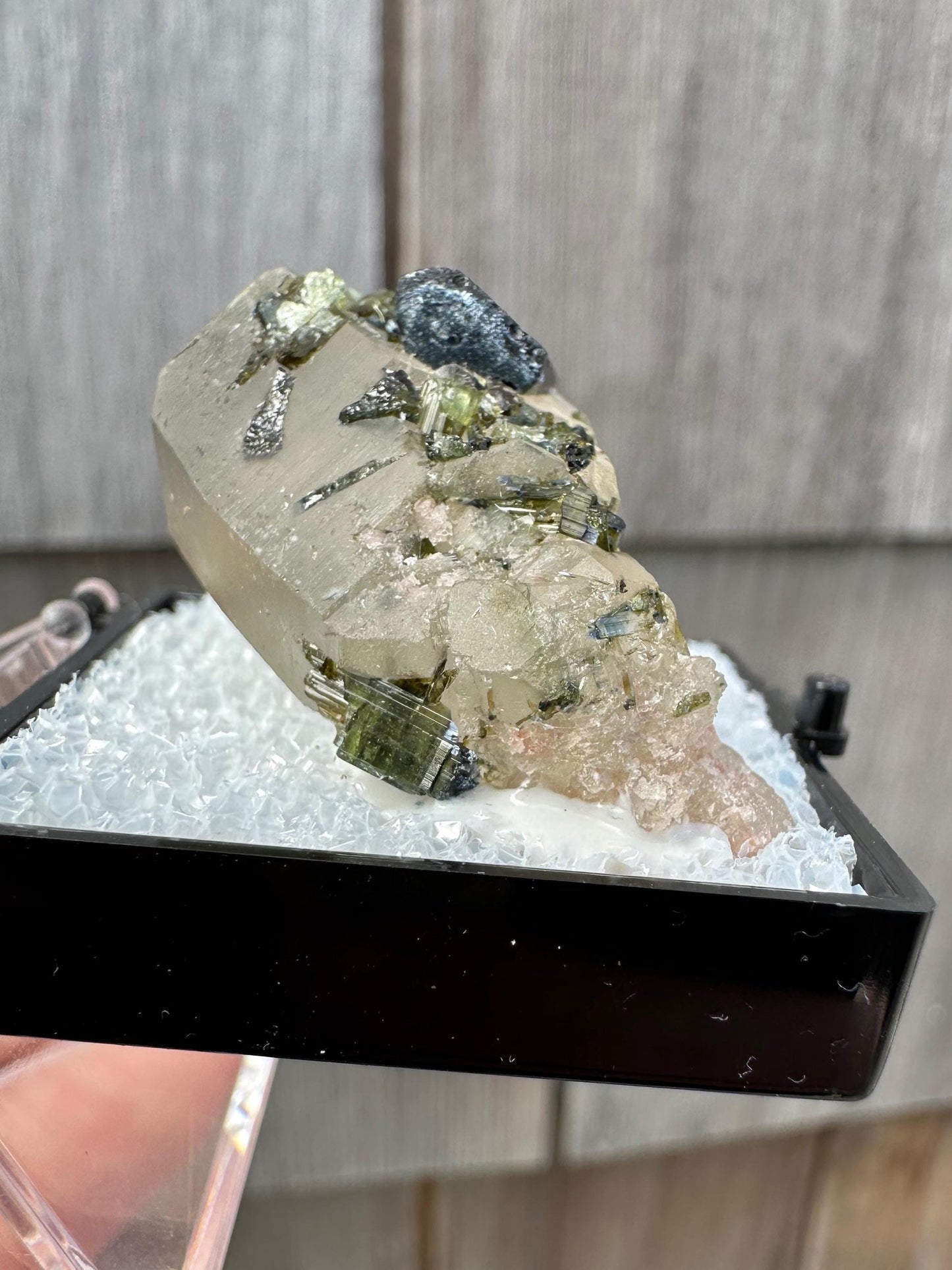 Tourmaline on and in Quartz Point from Sao Jose Da Safira Brazil