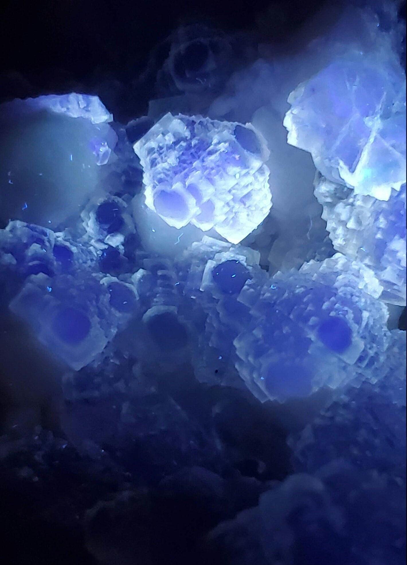 Fluorescent Etched Fluorite on Milky Quartz from Inner Mongolia China