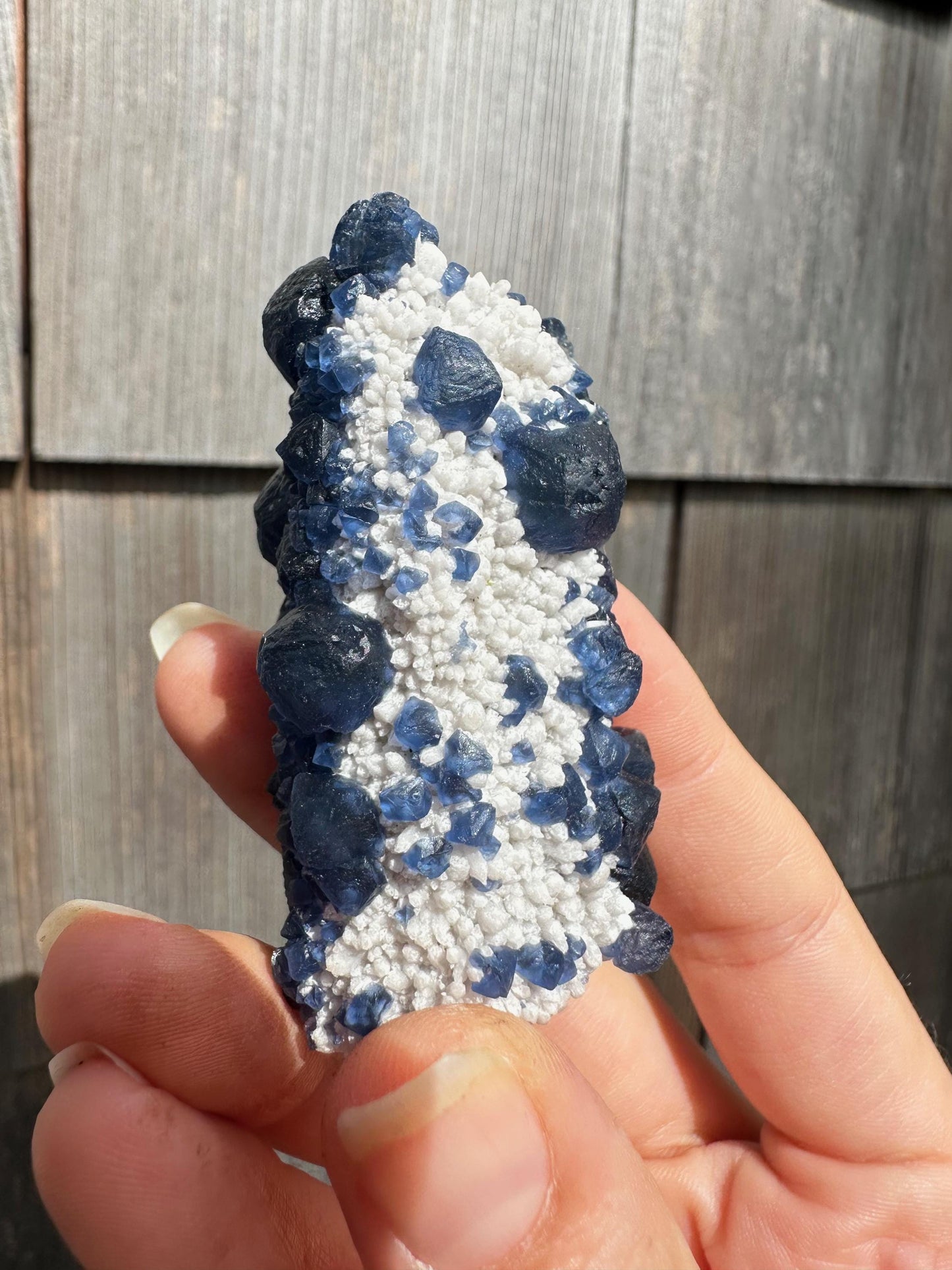 Blueberry Fluorite on Cactus Quartz from Huanggangliang, Inner Mongolia, China