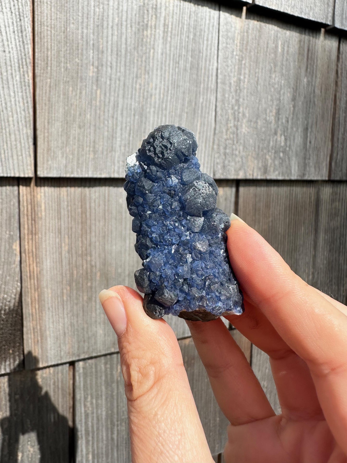 Blueberry Fluorite on Cactus Quartz from Huanggangliang, Inner Mongolia, China