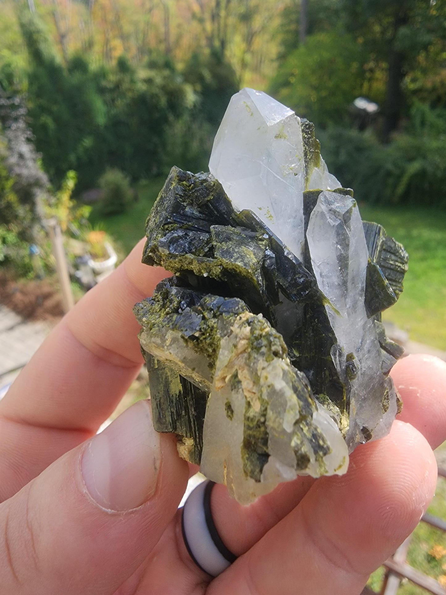 Epidote Cluster with Quartz from Minas Gerais, Brazil