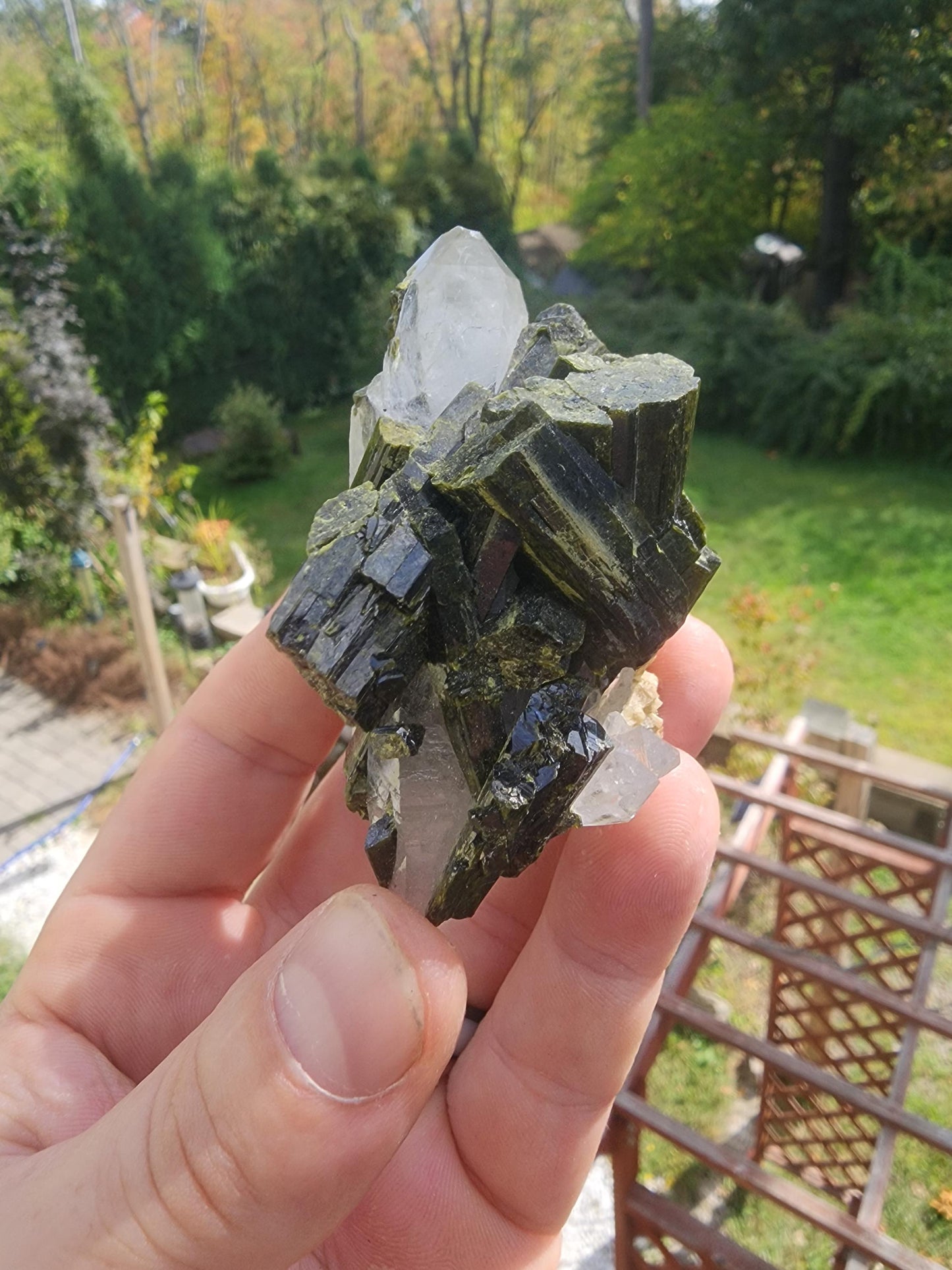 Epidote Cluster with Quartz from Minas Gerais, Brazil