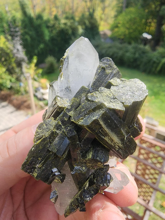 Epidote Cluster with Quartz from Minas Gerais, Brazil