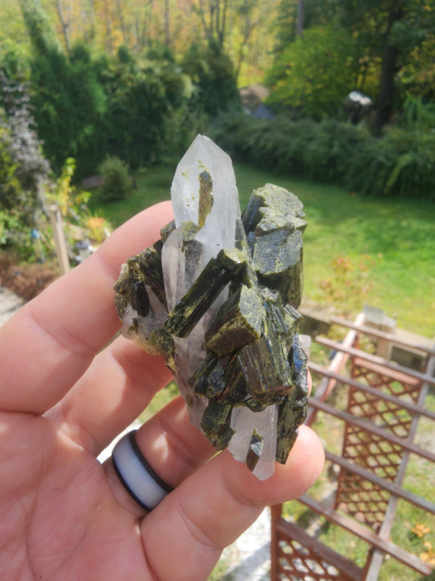 Epidote Cluster with Quartz from Minas Gerais, Brazil