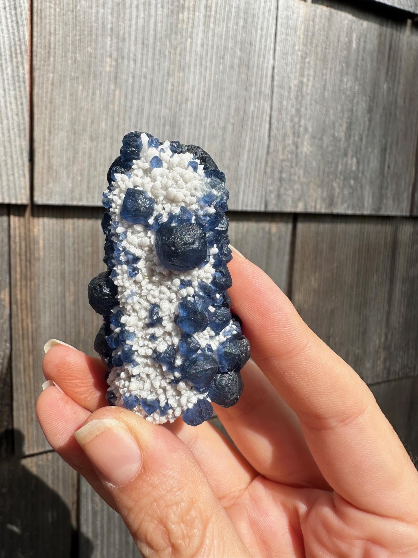 Blueberry Fluorite on Cactus Quartz from Huanggangliang, Inner Mongolia, China