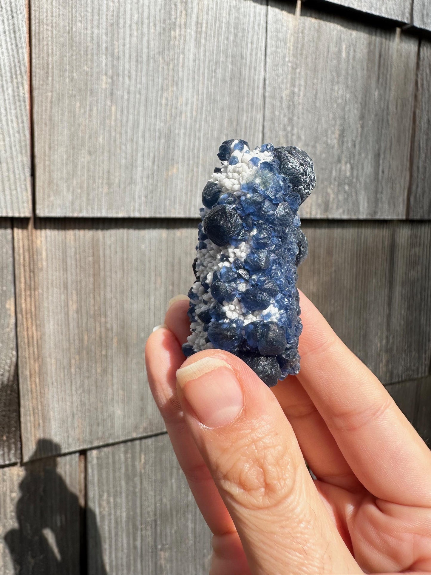 Blueberry Fluorite on Cactus Quartz from Huanggangliang, Inner Mongolia, China