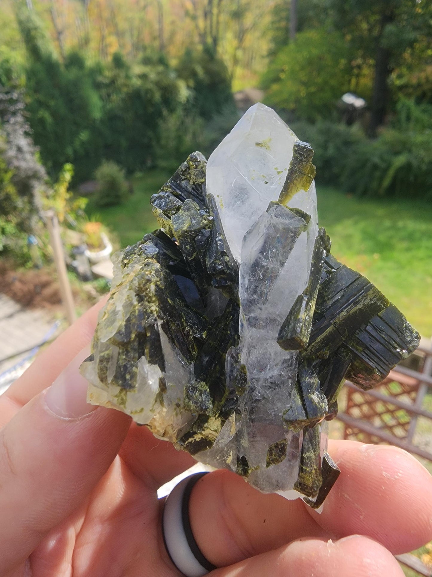 Epidote Cluster with Quartz from Minas Gerais, Brazil