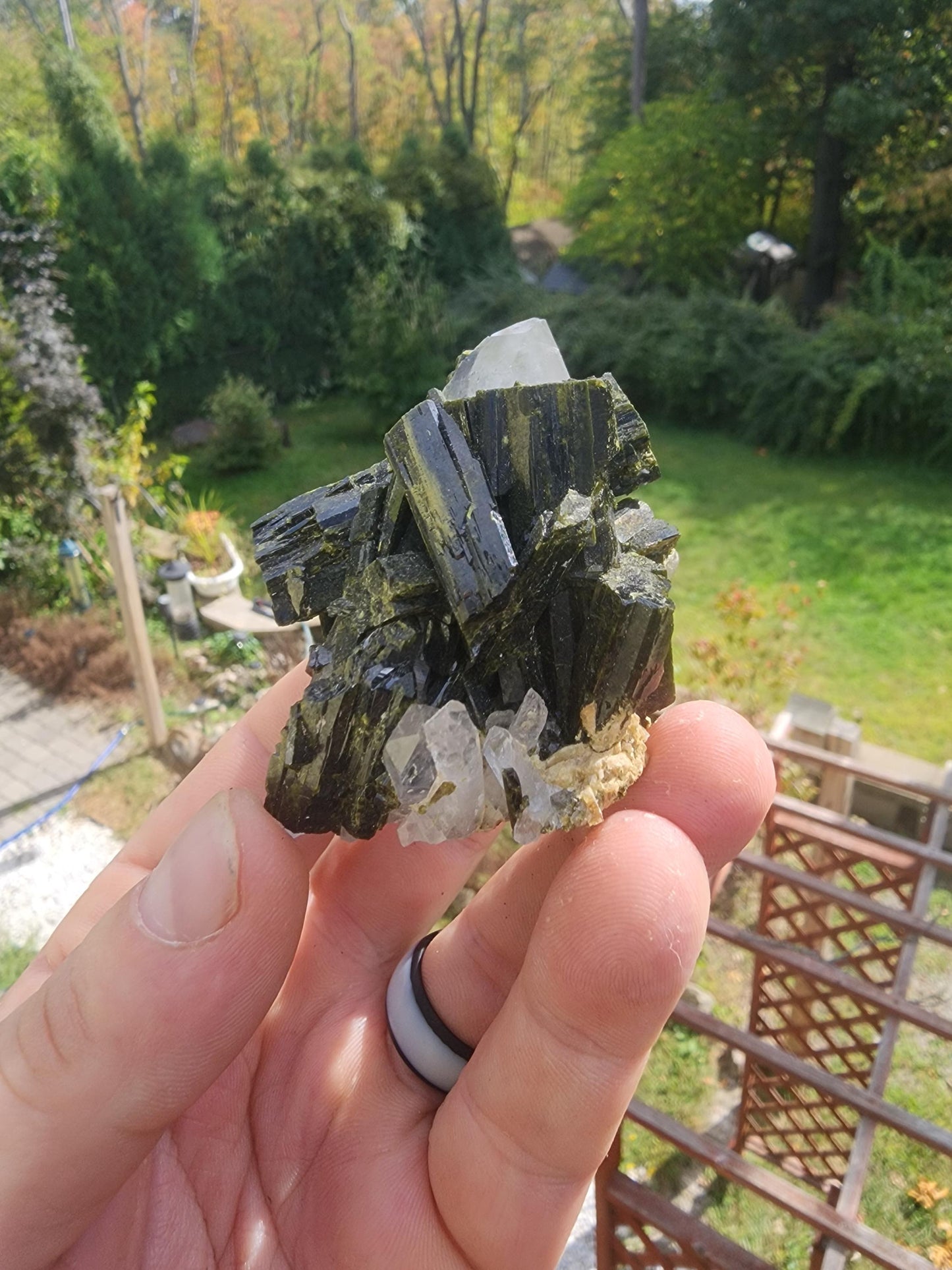 Epidote Cluster with Quartz from Minas Gerais, Brazil