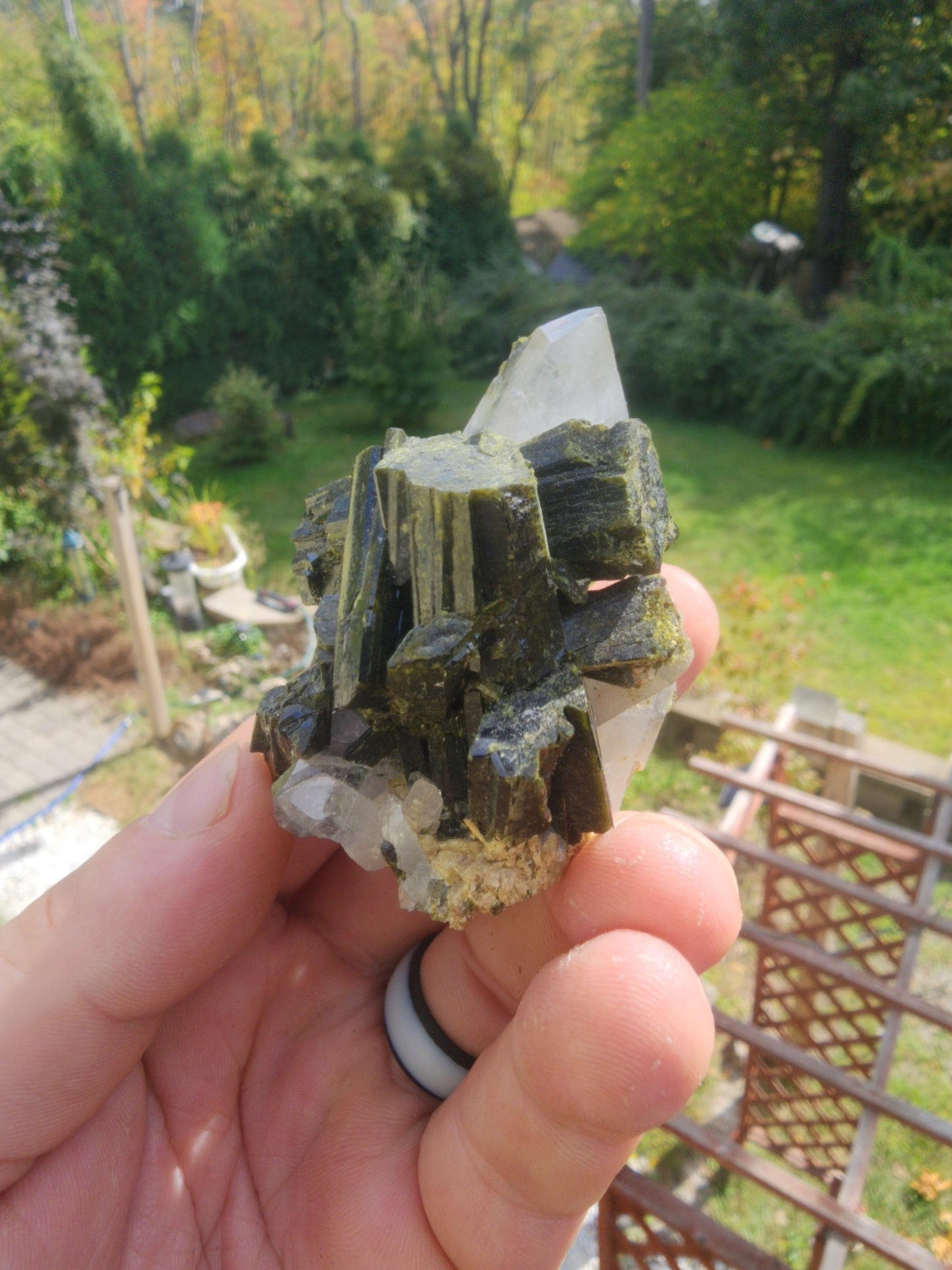 Epidote Cluster with Quartz from Minas Gerais, Brazil