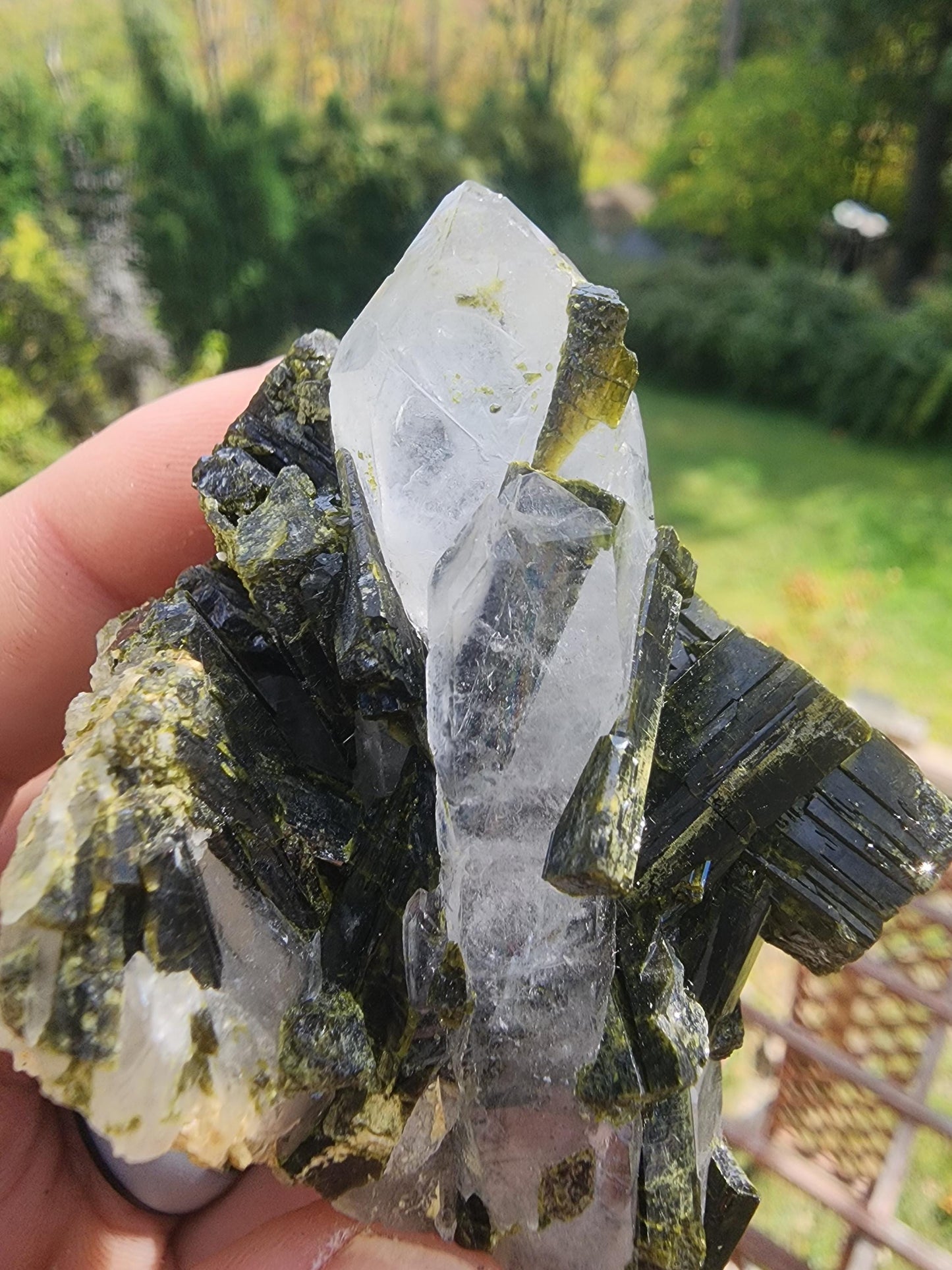 Epidote Cluster with Quartz from Minas Gerais, Brazil