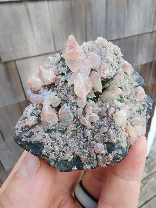 Calcite with Red Hematite on Galena from Mexico