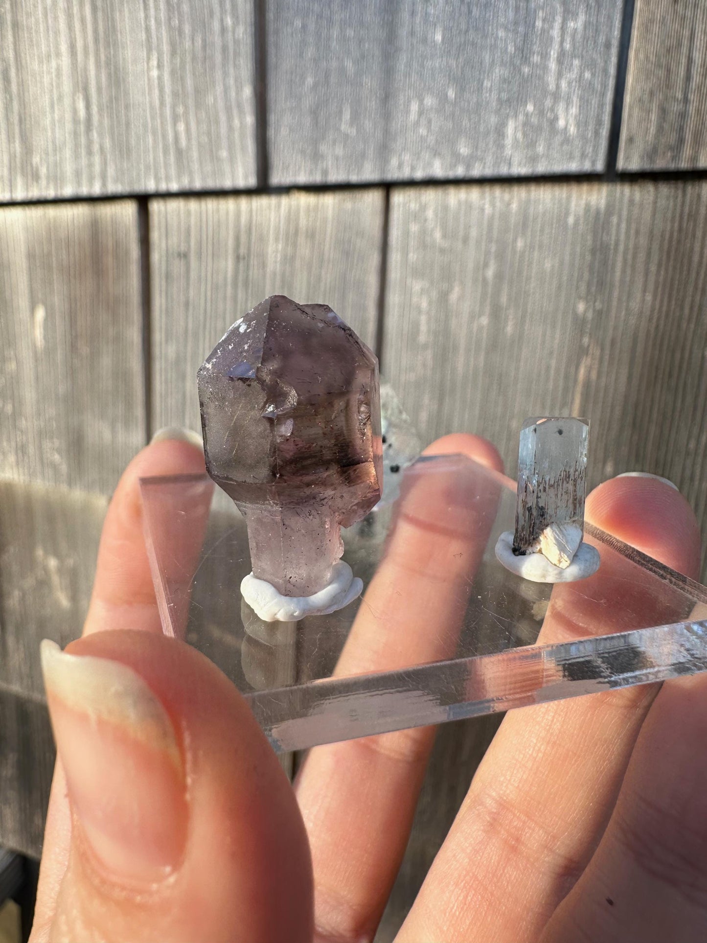 Amethyst, Fluorite, and Aquamarine Crystal Trio from Erongo, Namibia