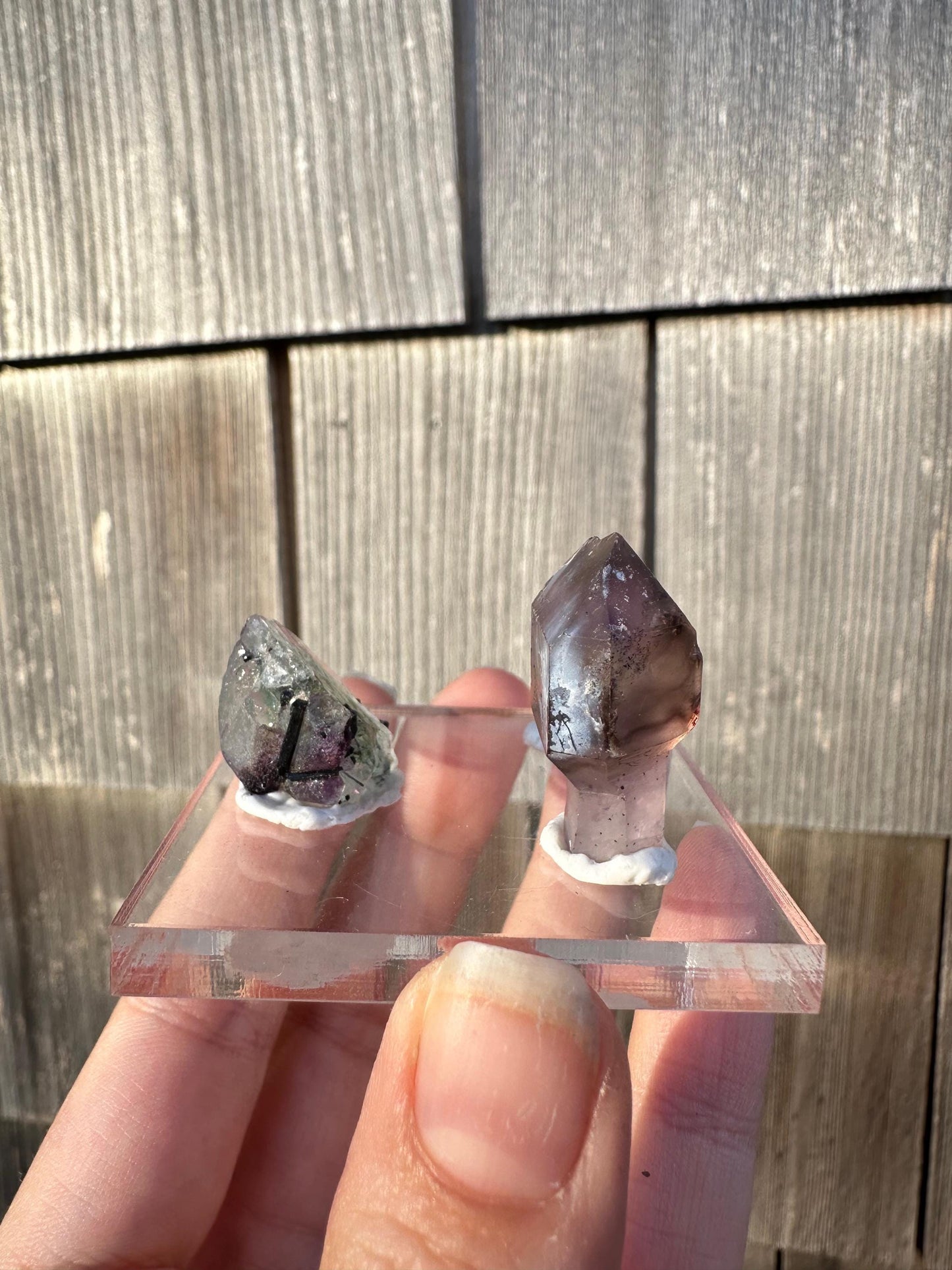 Amethyst, Fluorite, and Aquamarine Crystal Trio from Erongo, Namibia